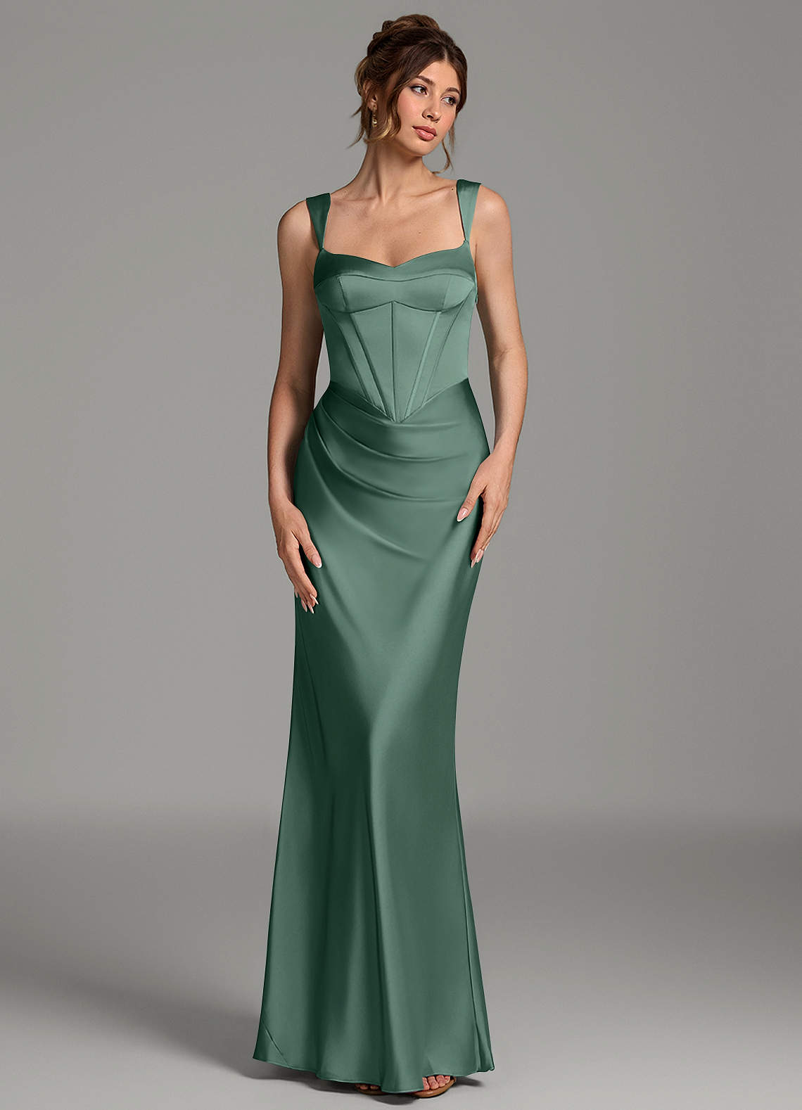 Mela Sheath Sweetheart Stretch Satin Bridesmaid Dress in Eucalyptus