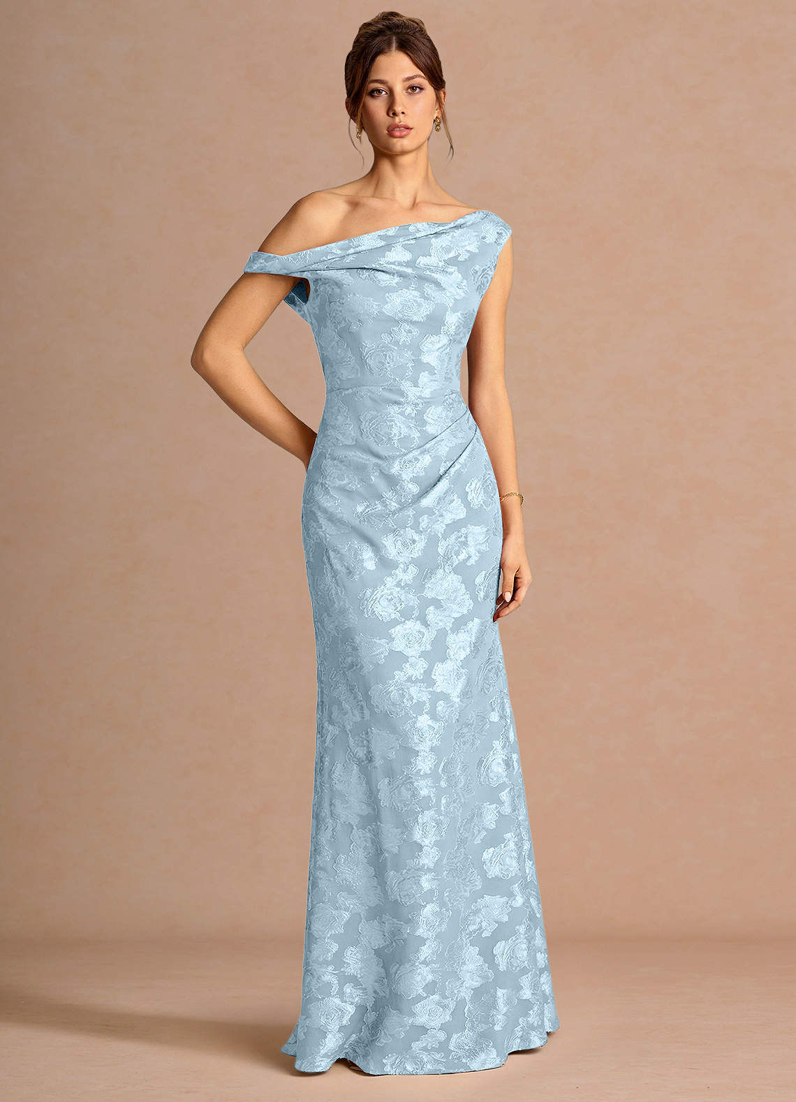 Kismet Mermaid One-Shoulder Fil Coupé Wedding Guest Dress in Powder Blue