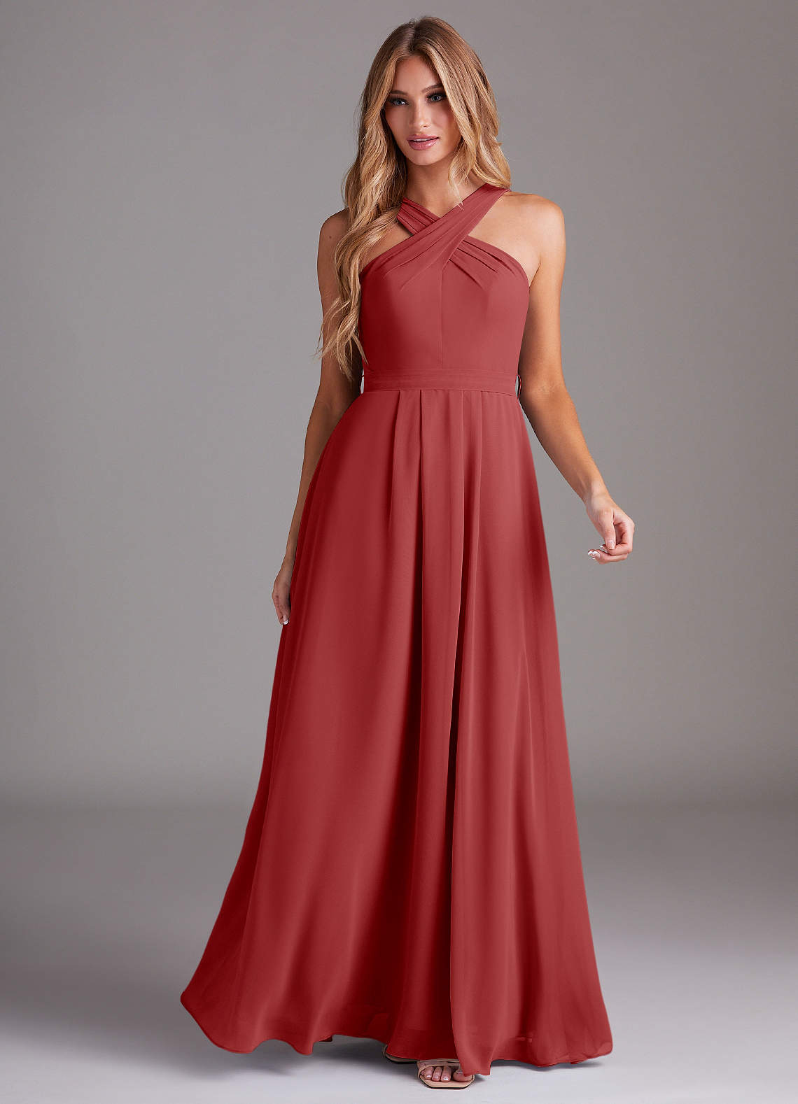 Dixie A-Line Halter Chiffon Bridesmaid Dress in Rust