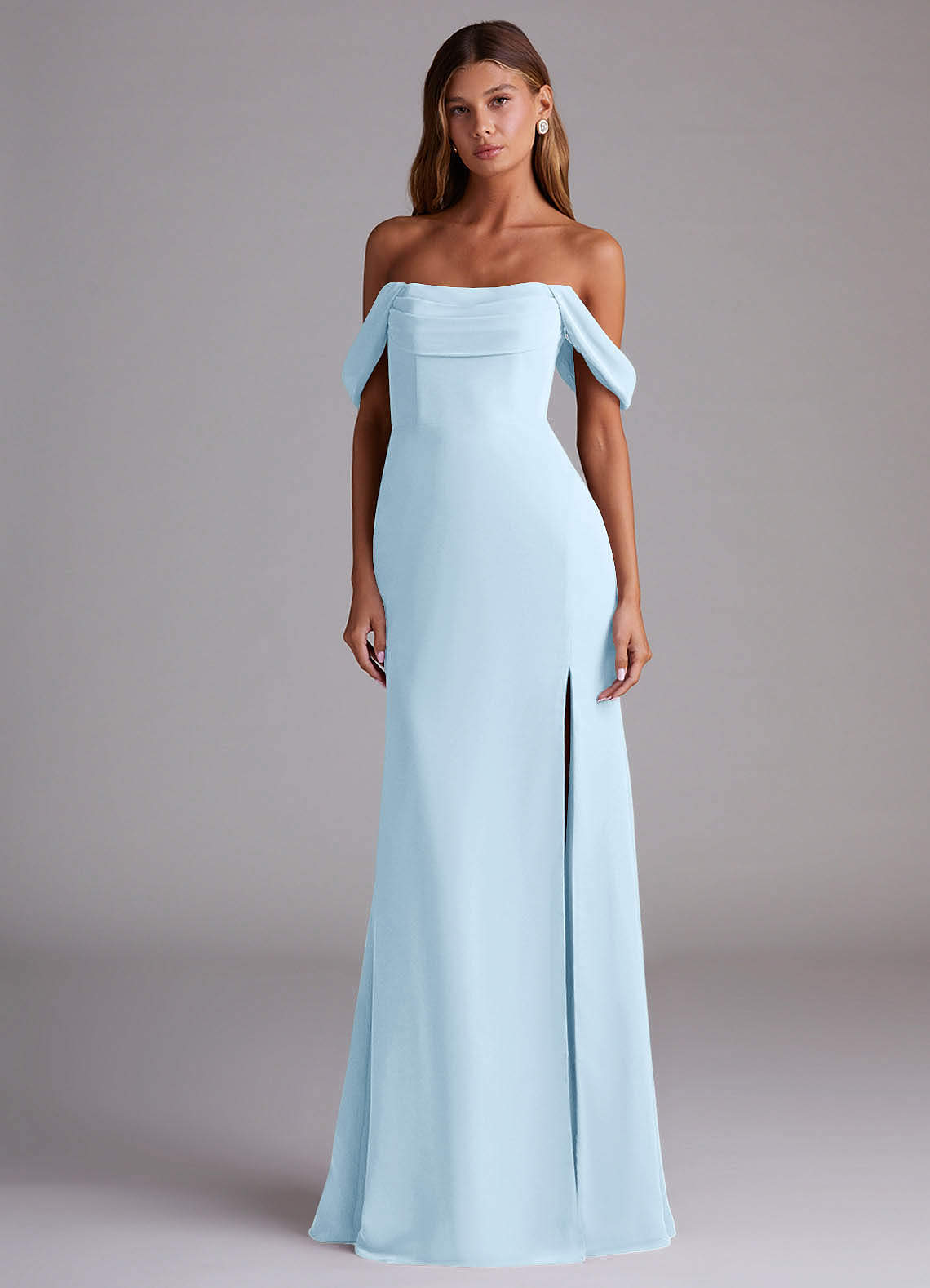 Saige A-Line Off-the-Shoulder Chiffon Bridesmaid Dress in Sky Blue