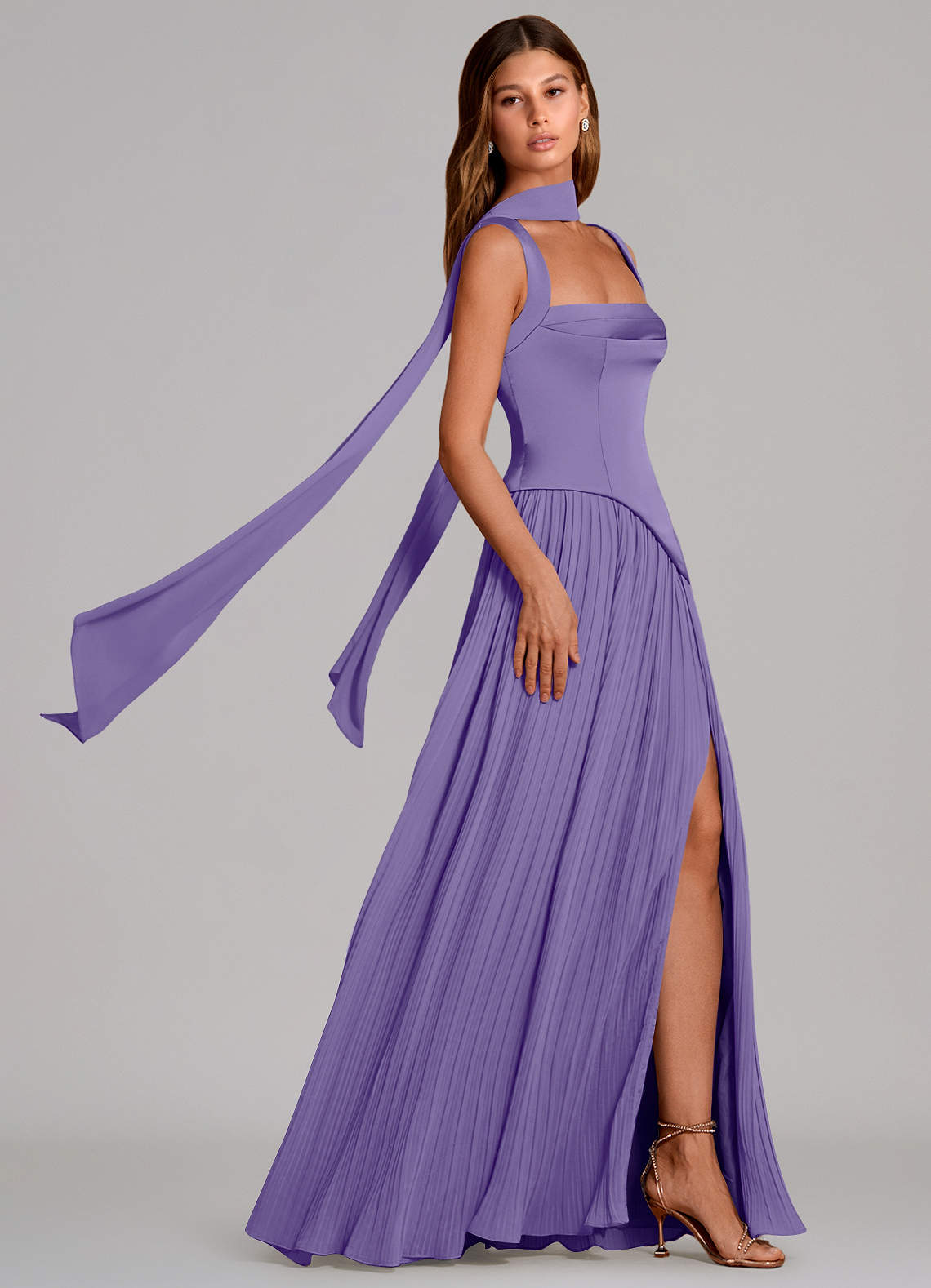 Stephanie A-Line Square-Neck Stretch Satin and Chiffon Bridesmaid Dress in Tahiti