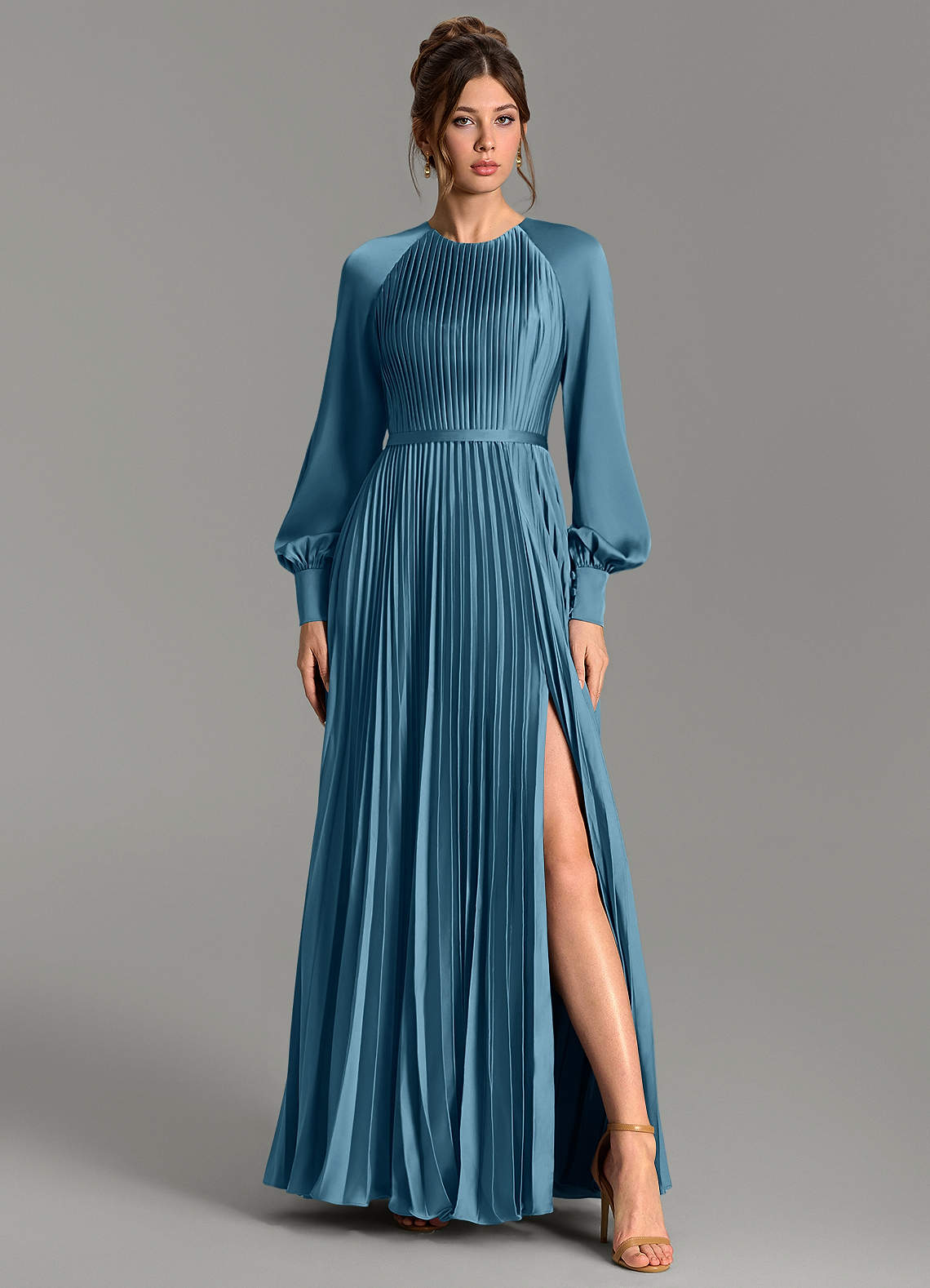 Grayson A-Line Scoop-Neck Stretch Satin Bridesmaid Dress in Bermuda