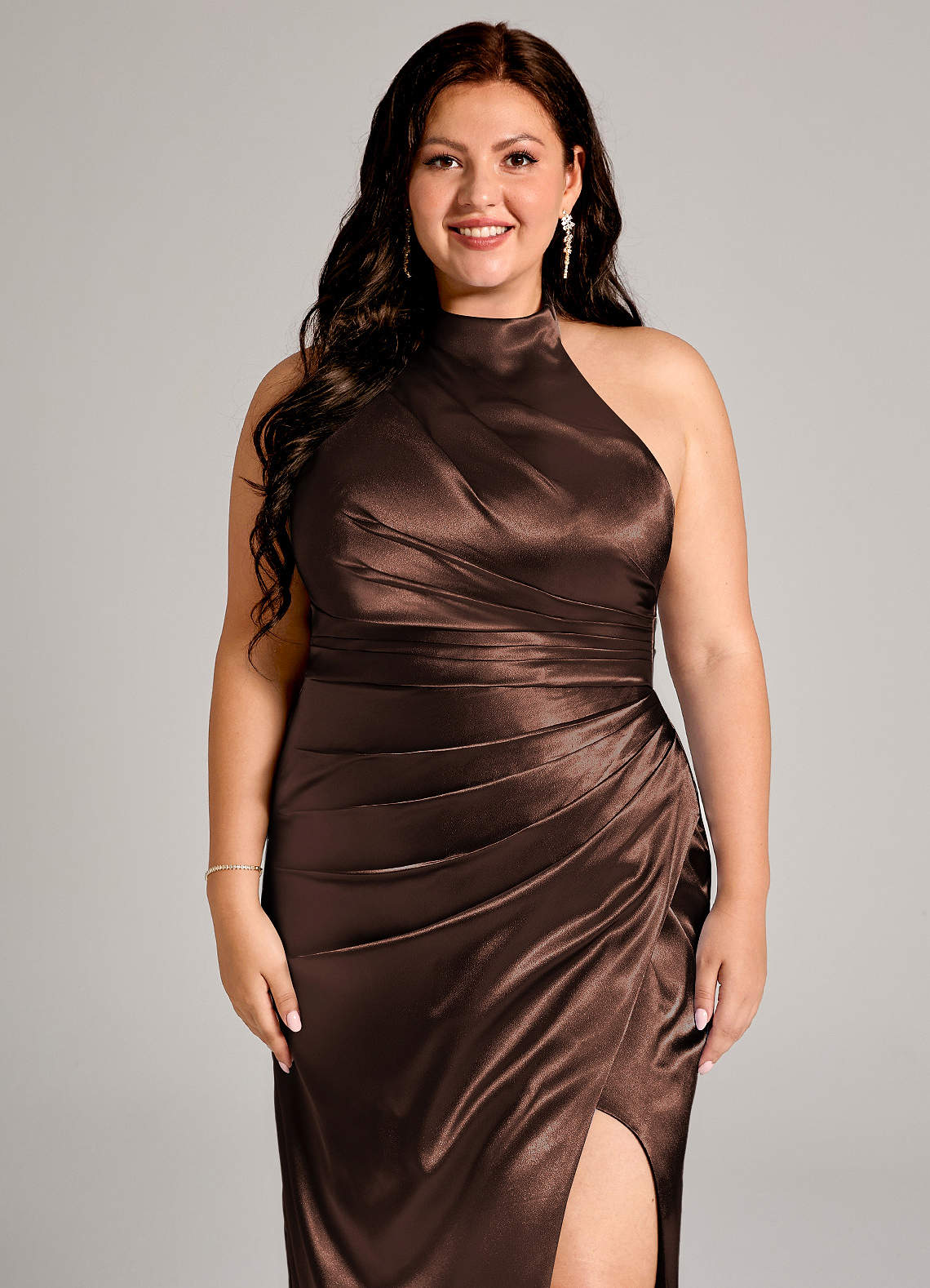 Jemma Sheath High-Neck Metallic Satin Bridesmaid Dress