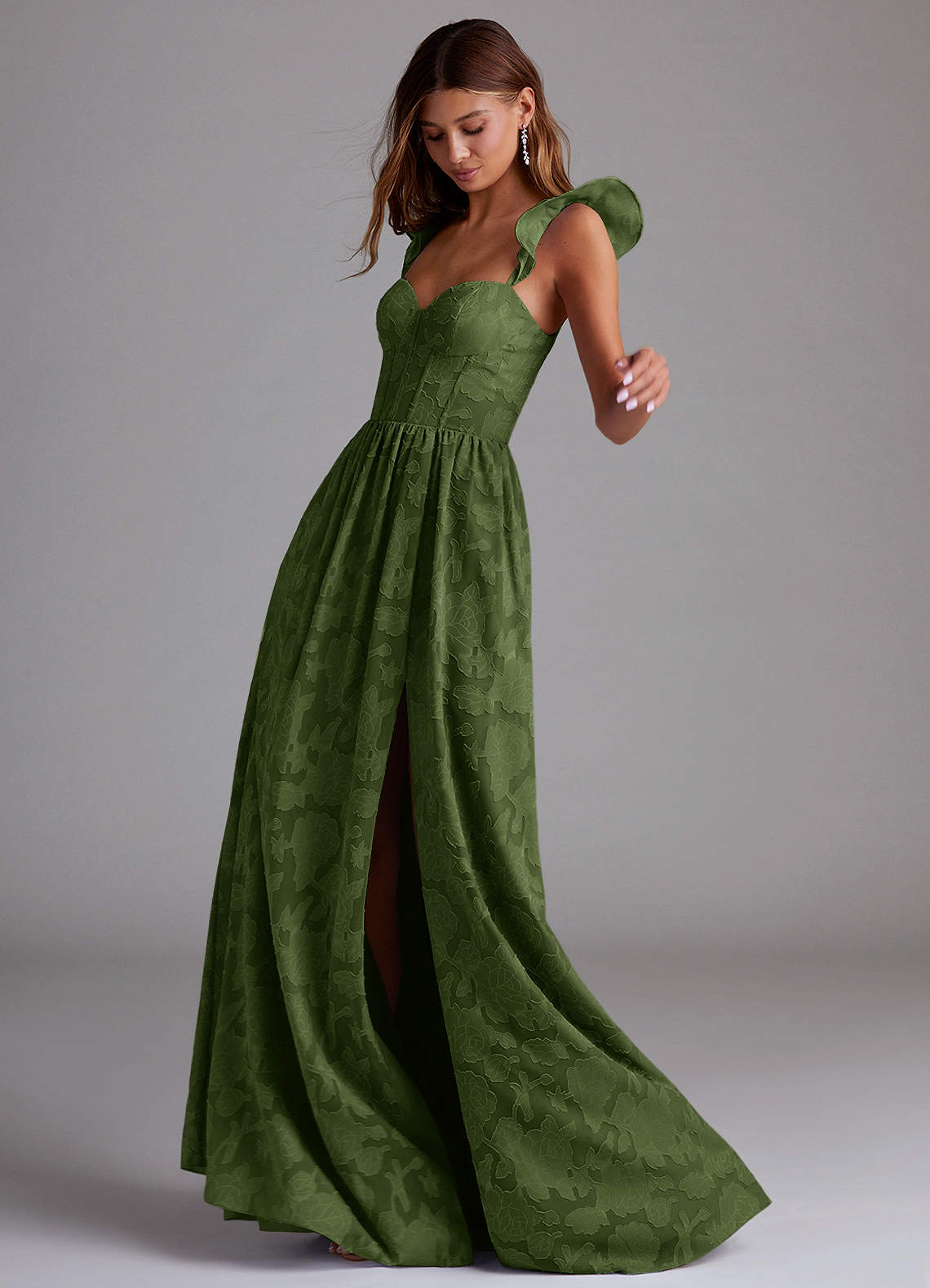 Denisse A-Line Sweetheart Floral Burnout Bridesmaid Dress in Olive