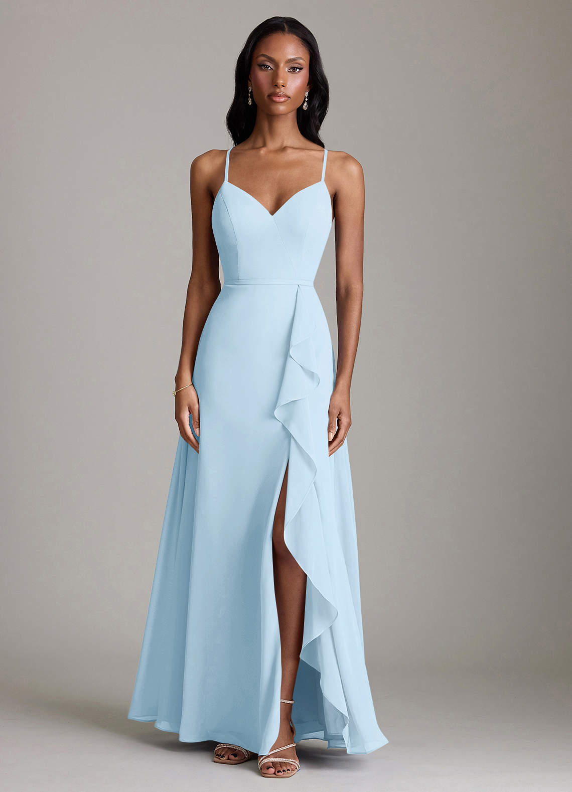 Naeem A-Line V-Neck Chiffon Bridesmaid Dress in Sky Blue