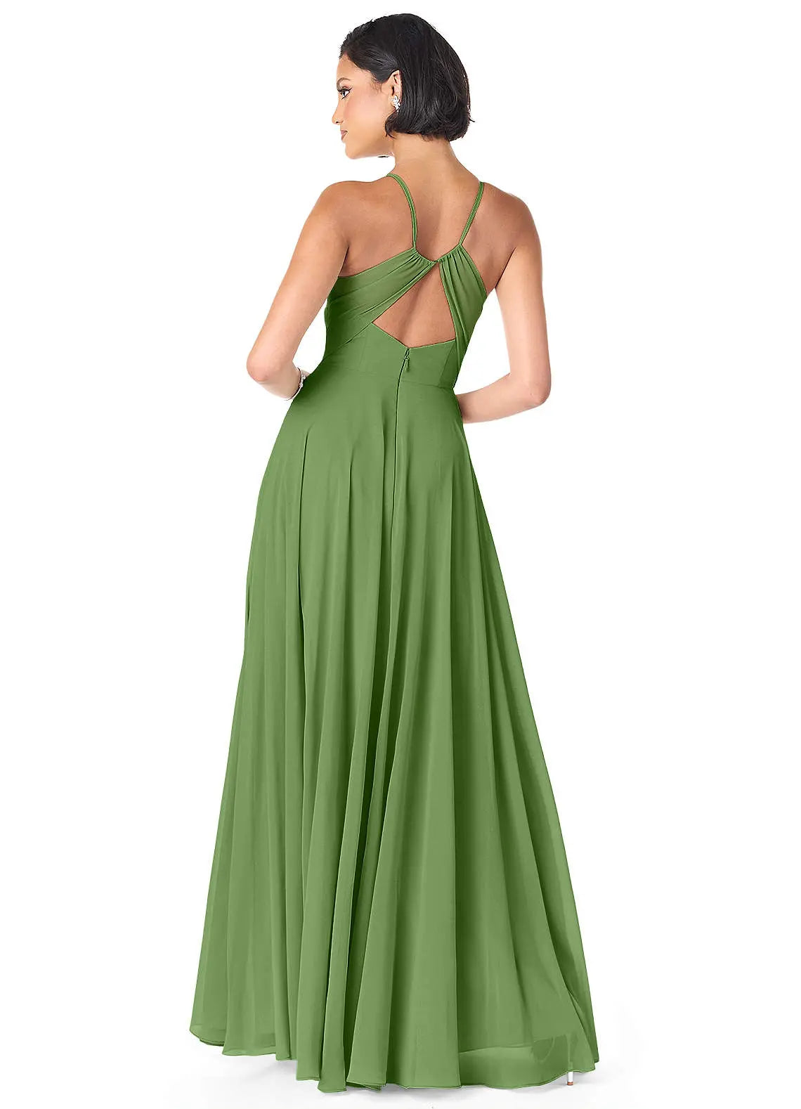 Avelina A-Line V-Neck Chiffon Bridesmaid Dress in Basil