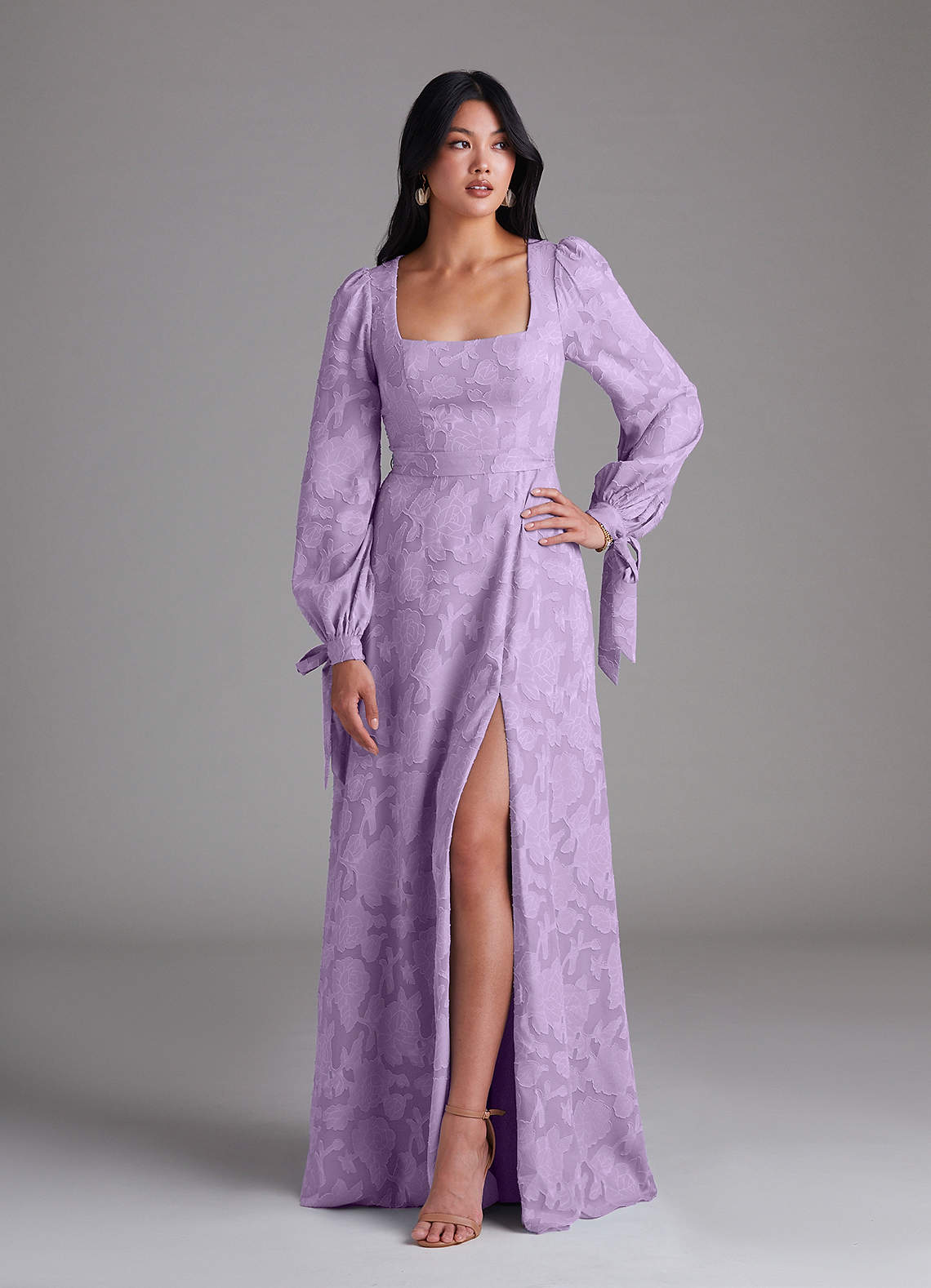 Leonia A-Line Square-Neck Stretch Satin Bridesmaid Dress in Lilac