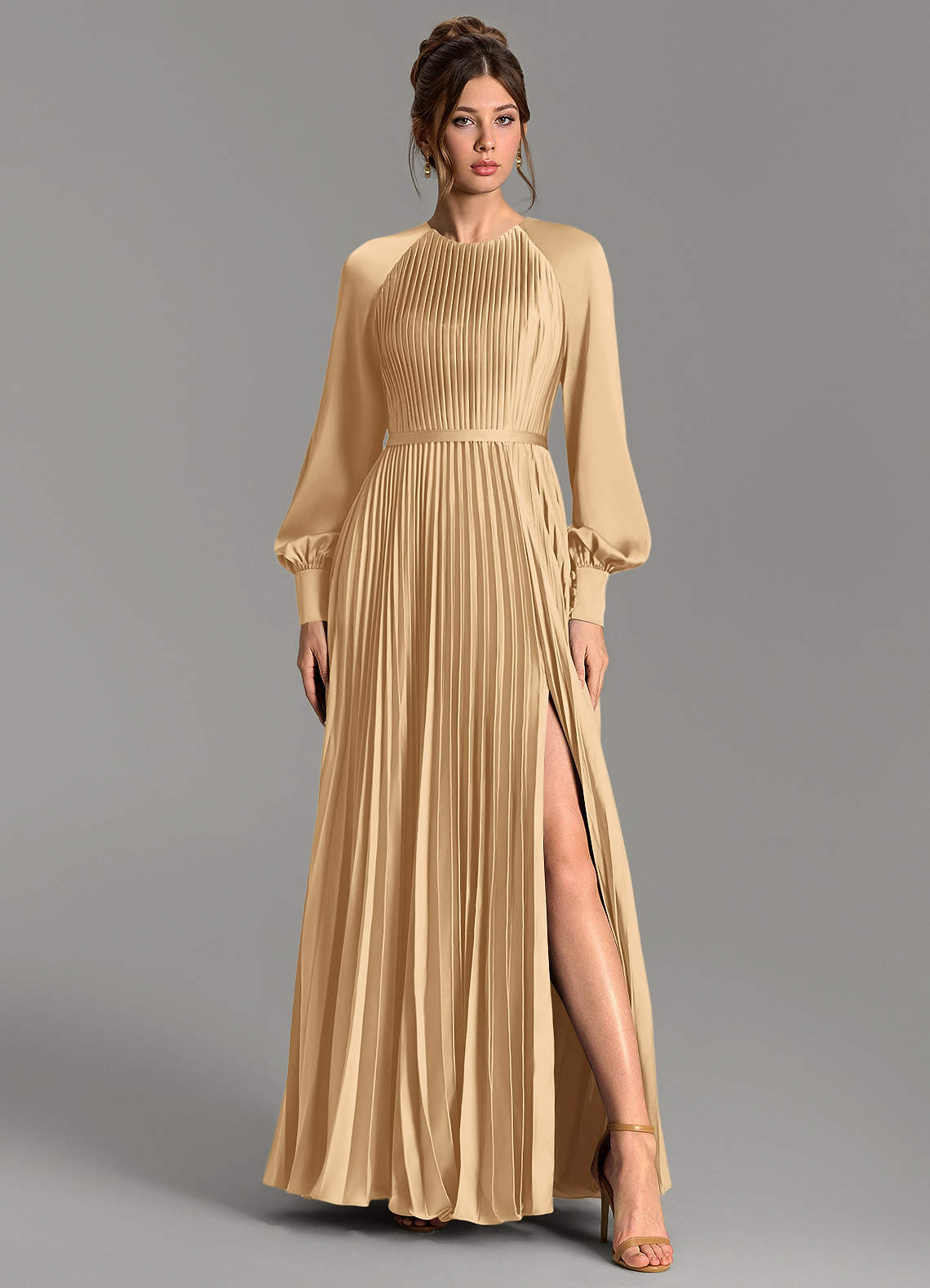 Grayson A-Line Scoop-Neck Stretch Satin Bridesmaid Dress in Gold