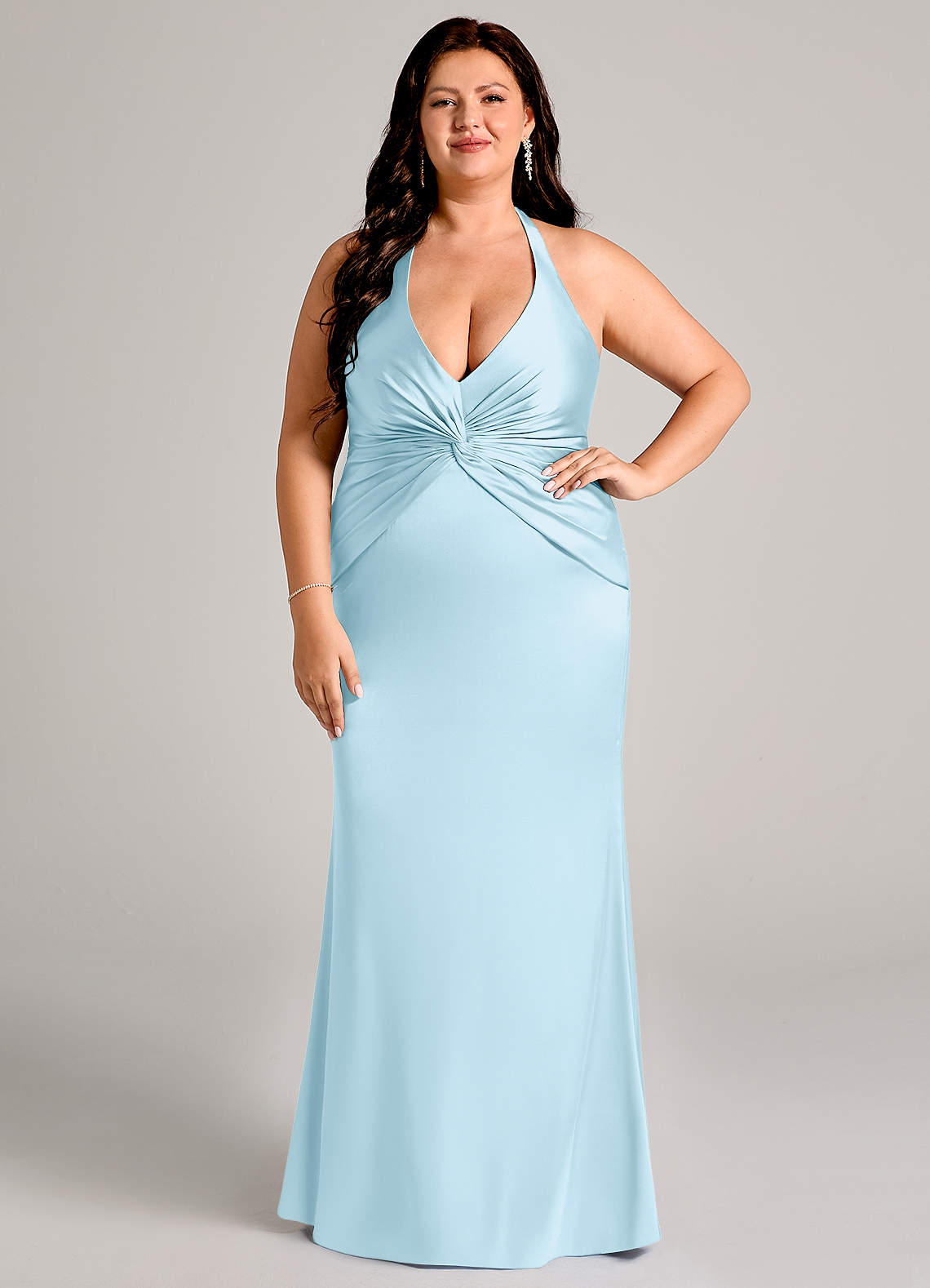 Valerie Mermaid V-Neck Stretch Satin Bridesmaid Dress in Sky Blue