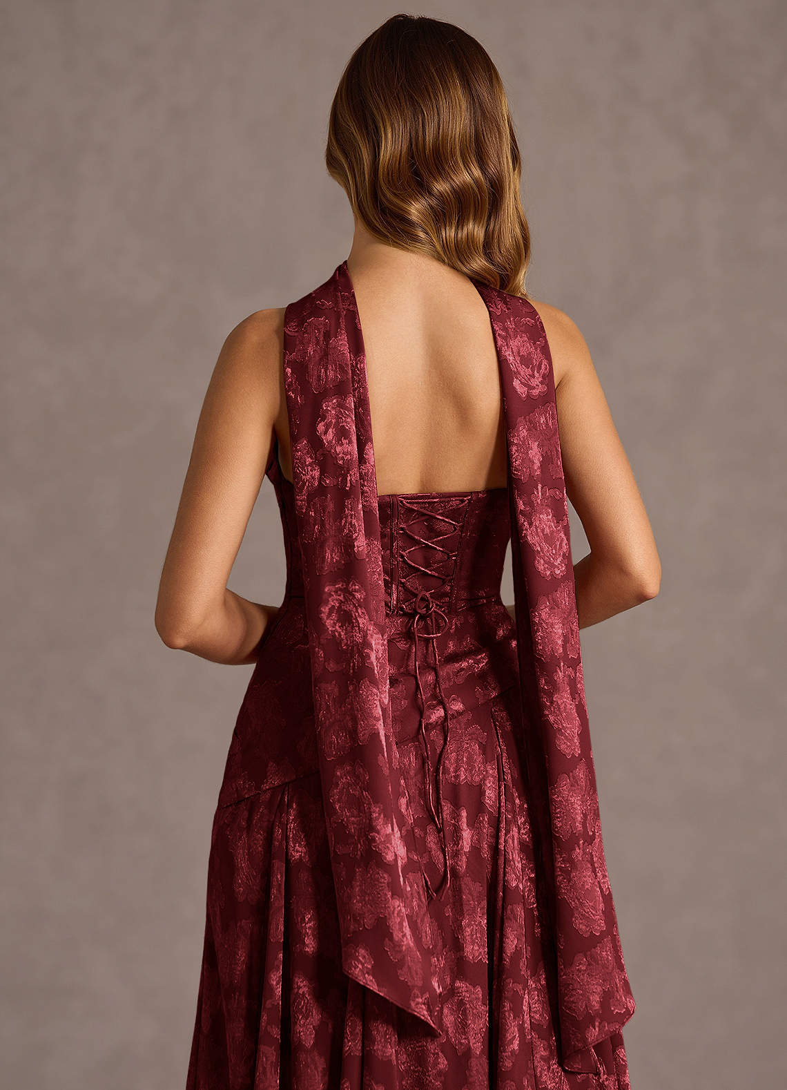 Gabriela A-Line Corset Fil Coupé Wedding Guest Dress in Wine