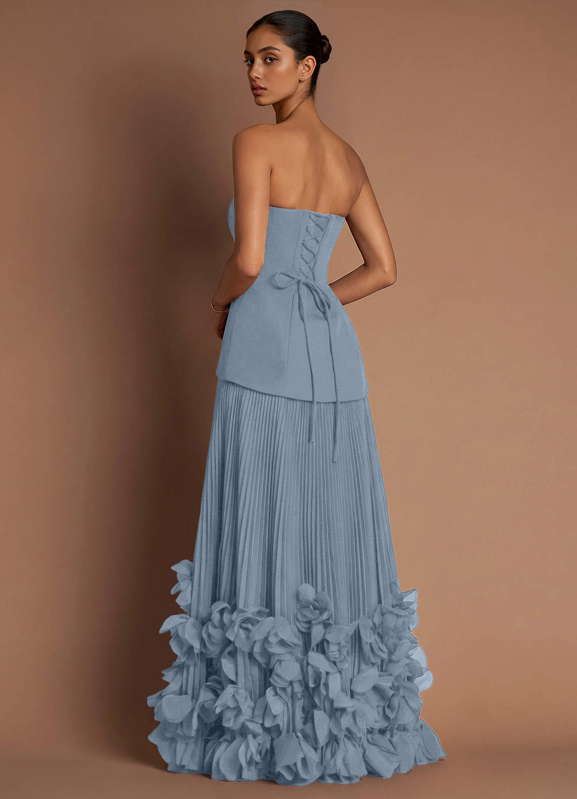 Marnie A-Line Corset Crepe Chiffon Evening Dress in Powder Blue