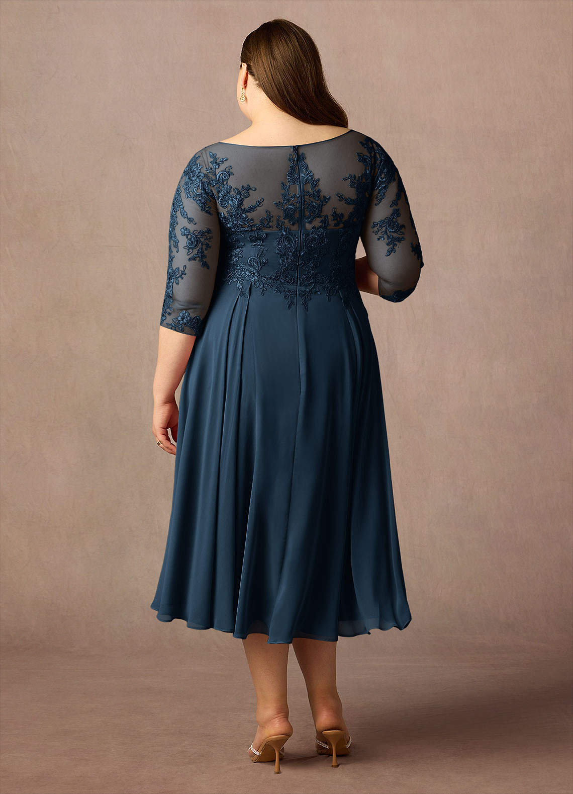 Marge A-Line Scoop-Neck Chiffon and Lace Mother of the Bride Dress in Dark Navy