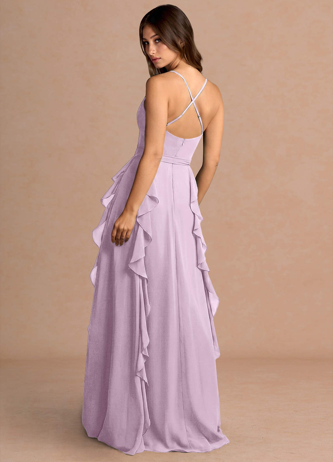 Alouette A-Line V-Neck Chiffon Evening Dress in Frosted Lilac