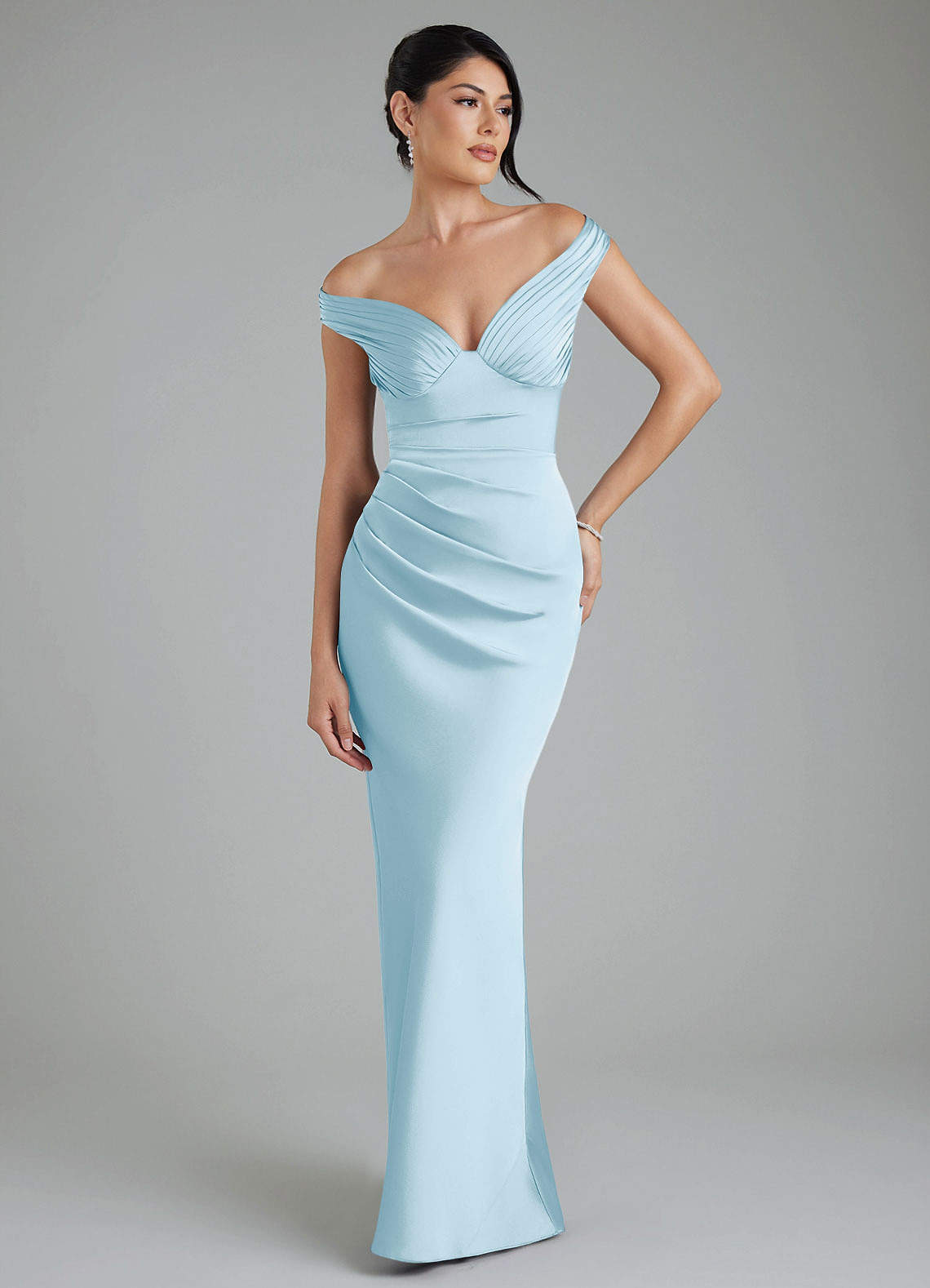 Stella Sheath V-Neck Stretch Satin Bridesmaid Dress in Sky Blue