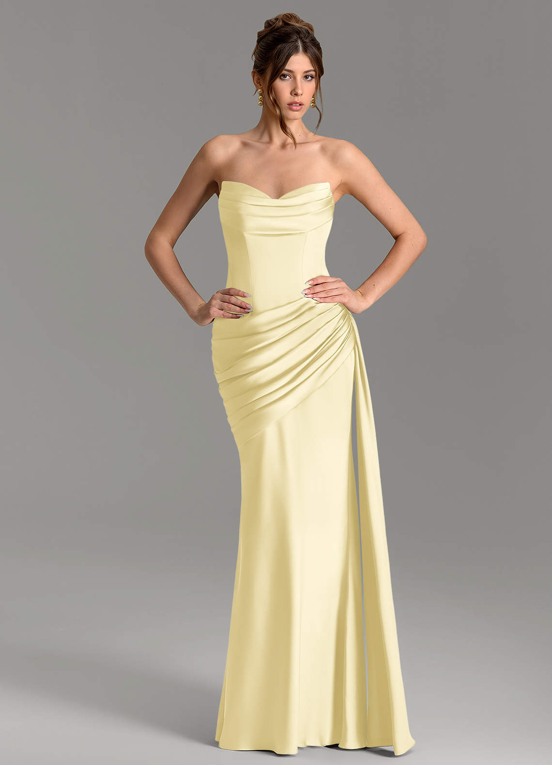 Zorah Mermaid Sweetheart Stretch Satin Bridesmaid Dress in Lemon Sorbet