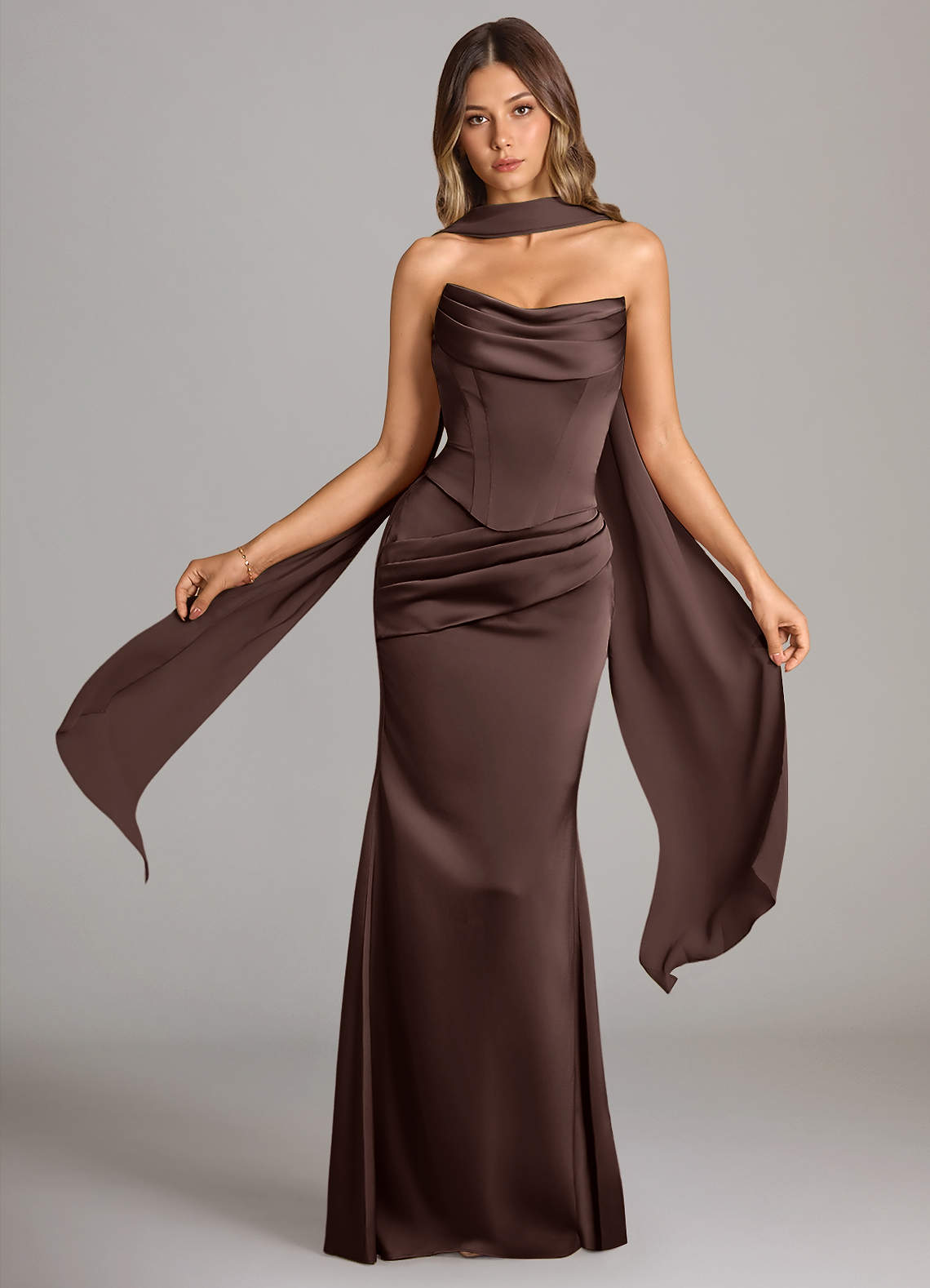 Sorrel Mermaid Cowl-Neck Stretch Satin and Chiffon Bridesmaid Dress in Ganache