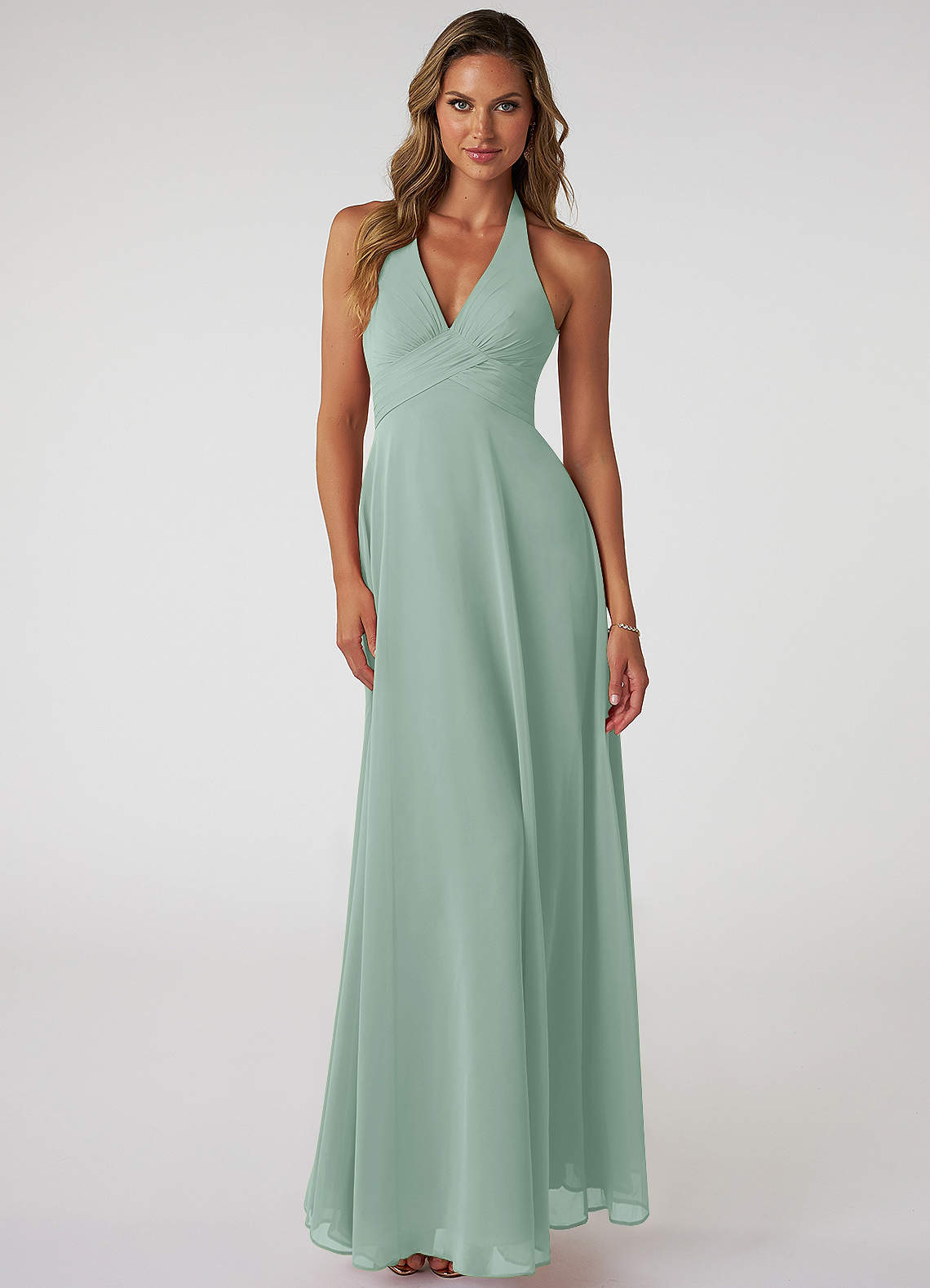 Tessie A-Line V-Neck Chiffon Bridesmaid Dress in Agave