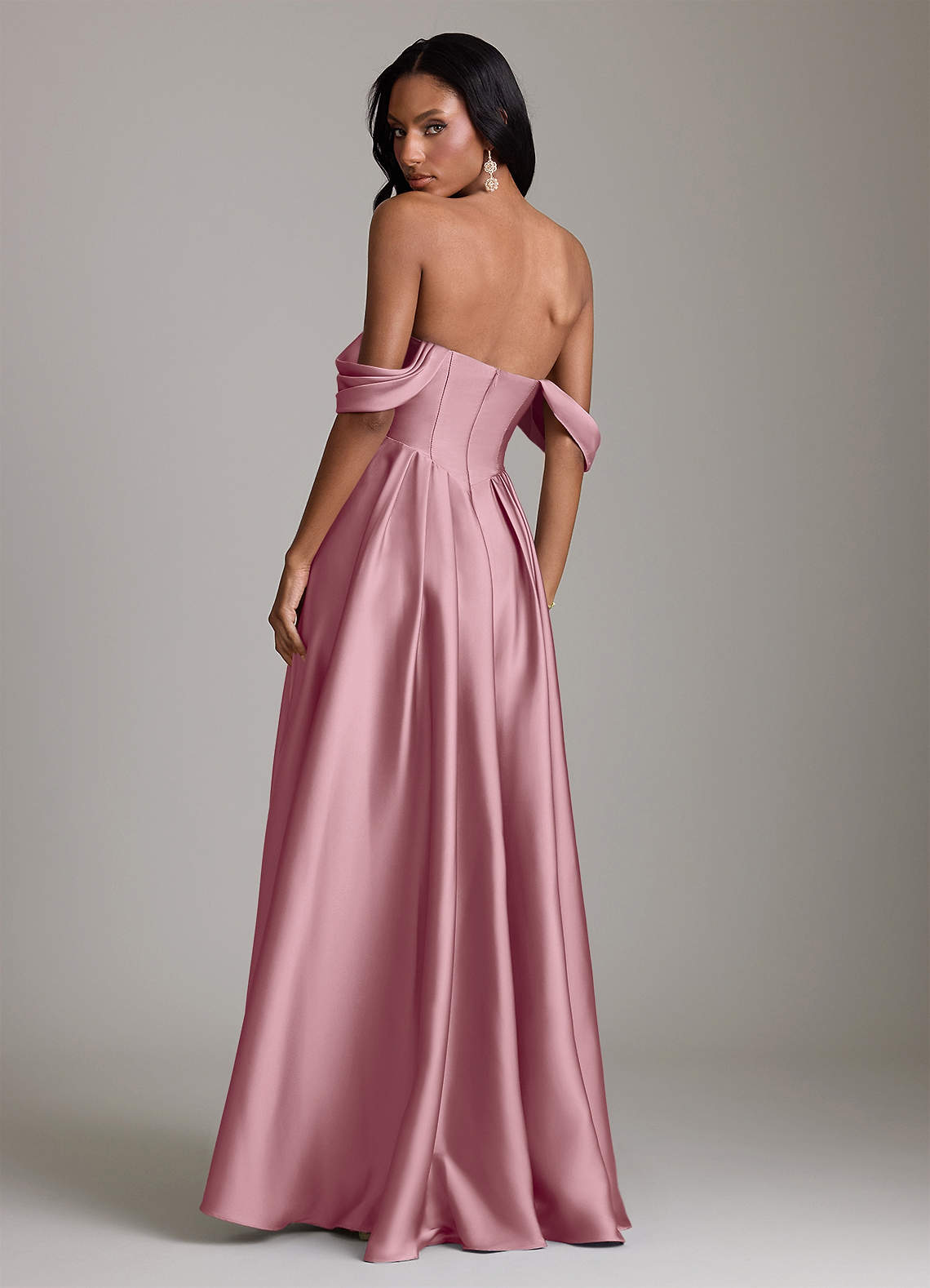 Loisa A-Line Off-the-Shoulder Stretch Satin Bridesmaid Dress in Vintage Mauve