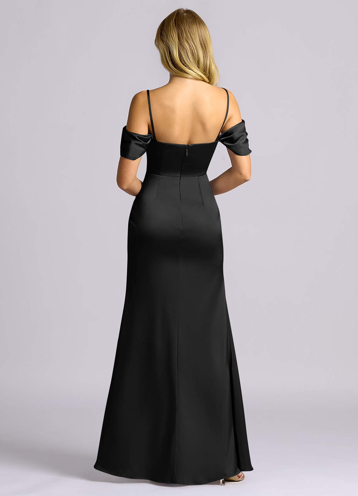 Auden Sheath Off-the-Shoulder Stretch Satin Bridesmaid Dress in black