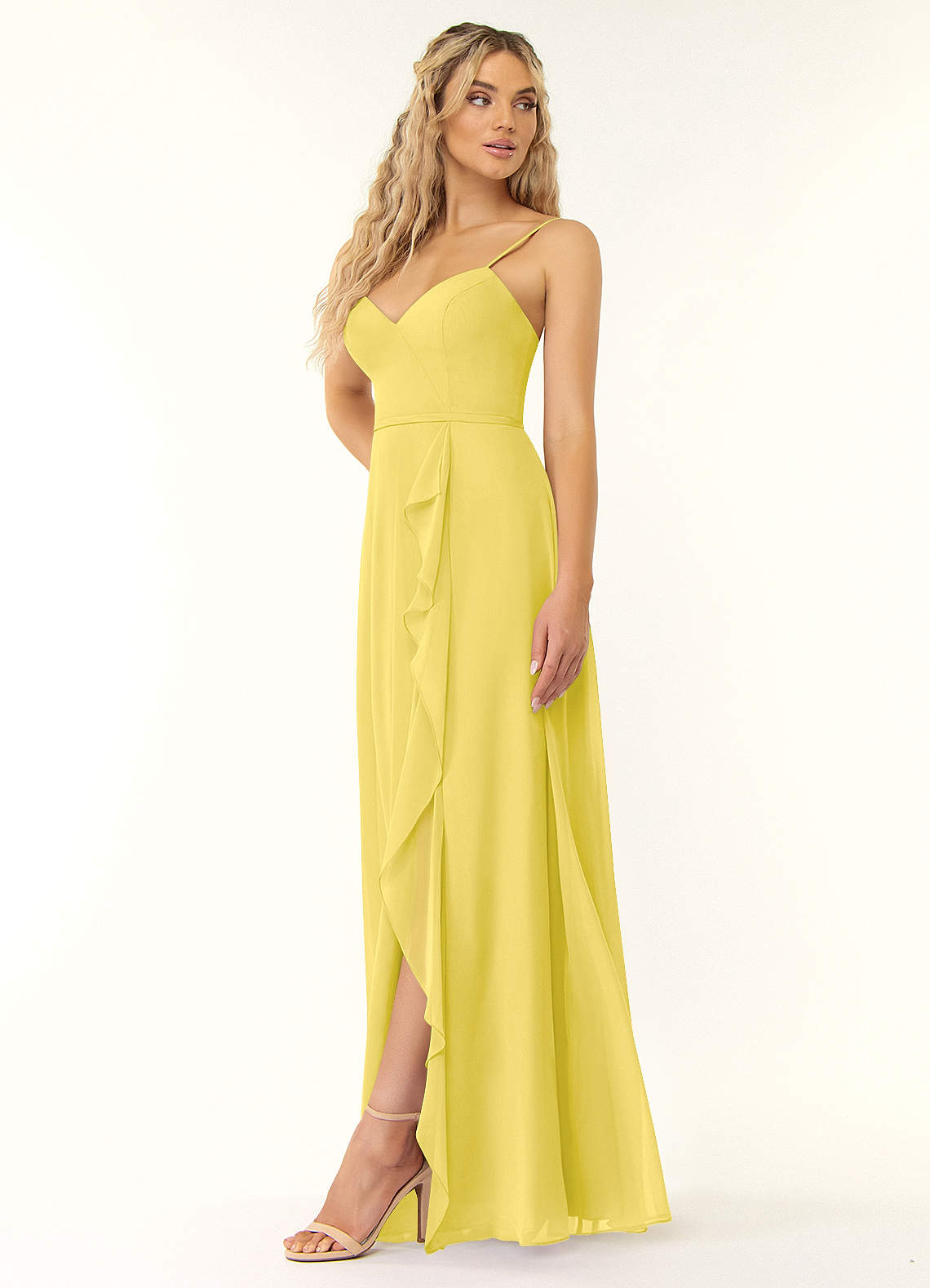 Naeem A-Line V-Neck Chiffon Bridesmaid Dress in Canary