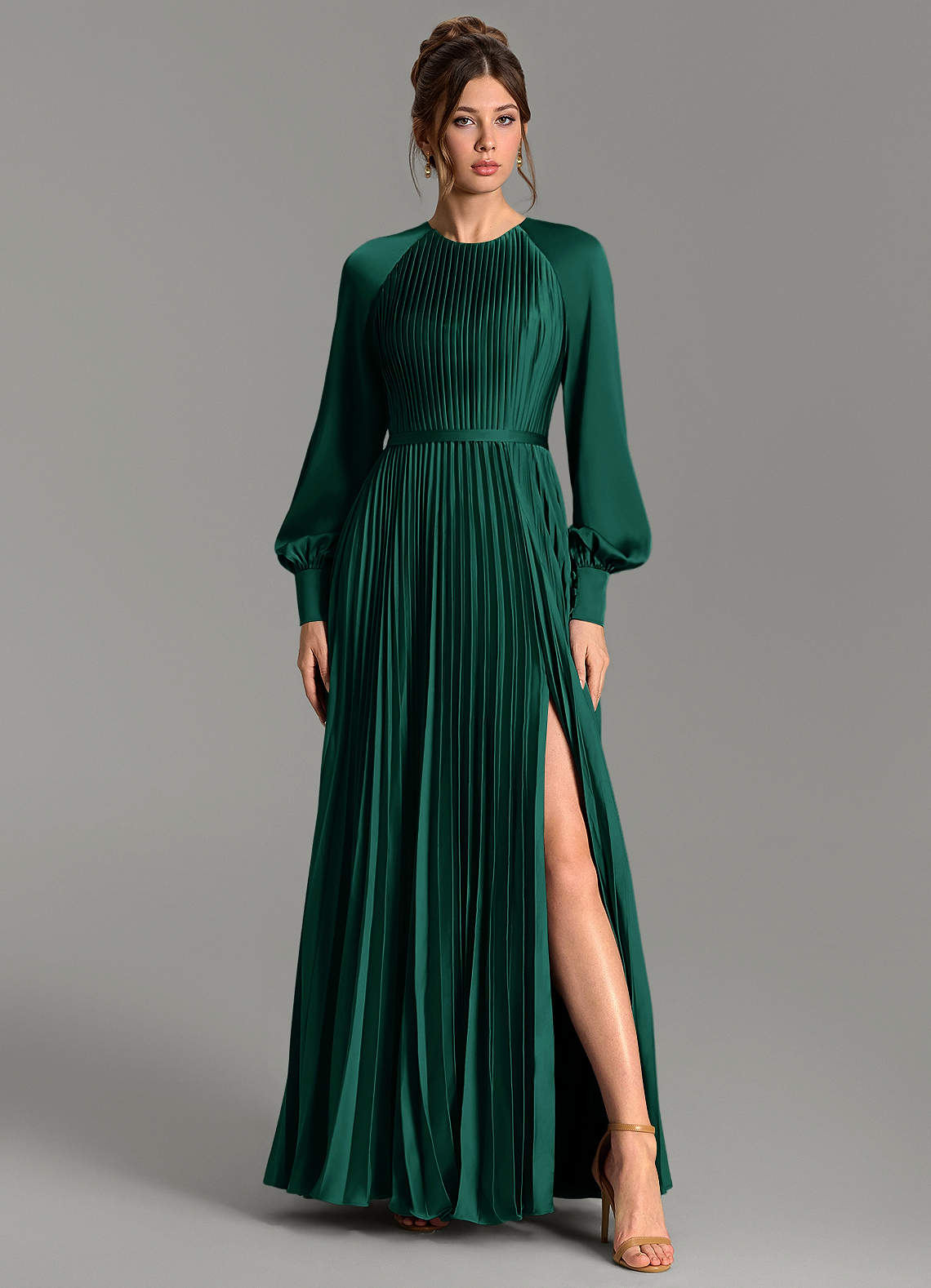 Grayson A-Line Scoop-Neck Stretch Satin Bridesmaid Dress in Emerald