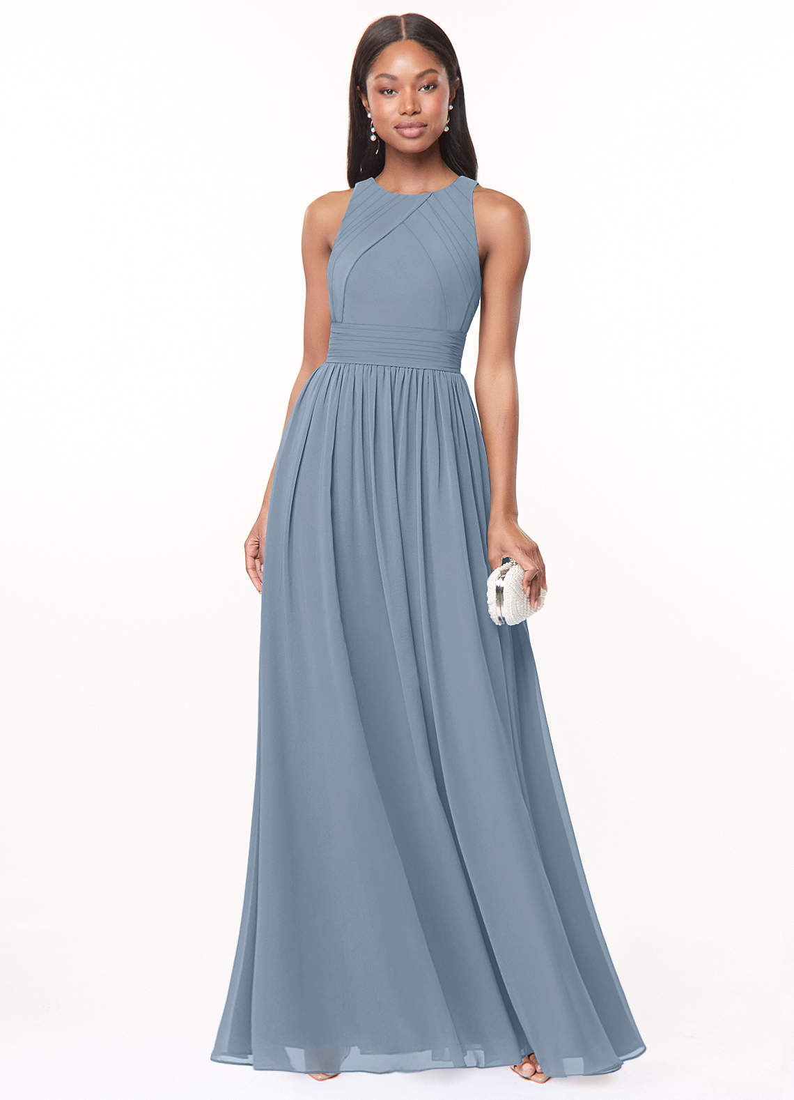 Harper A-Line Scoop-Neck Chiffon Bridesmaid Dress in dusty blue