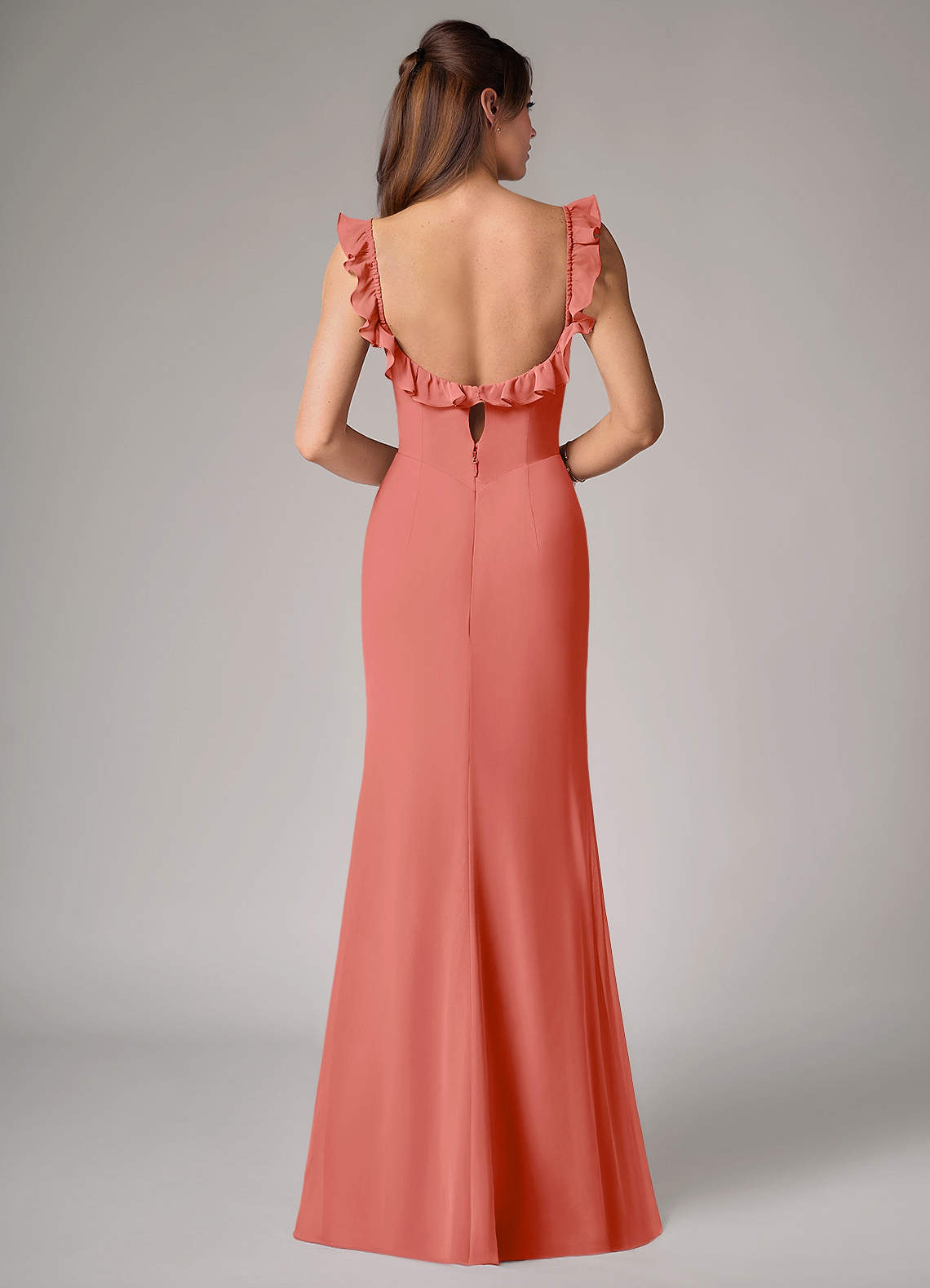 Callie Mermaid Scoop-Neck Chiffon Bridesmaid Dress in Salmon Pink