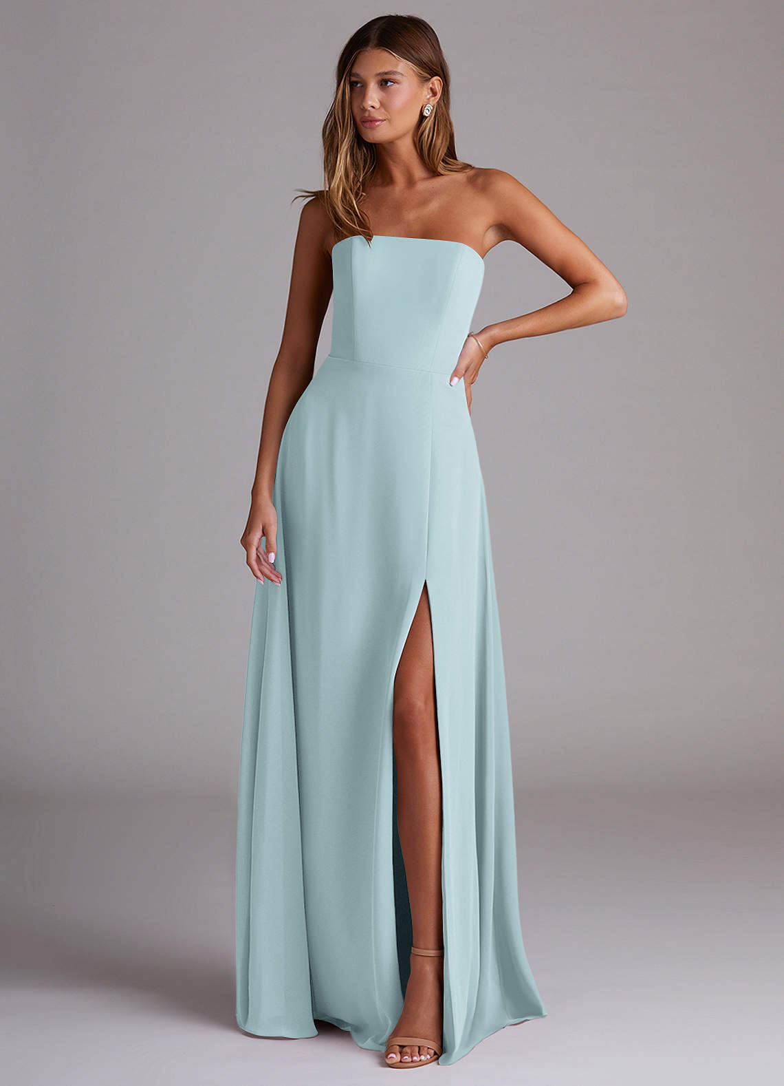 Wren A-Line Straight-Neck Chiffon Bridesmaid Dress in Mist