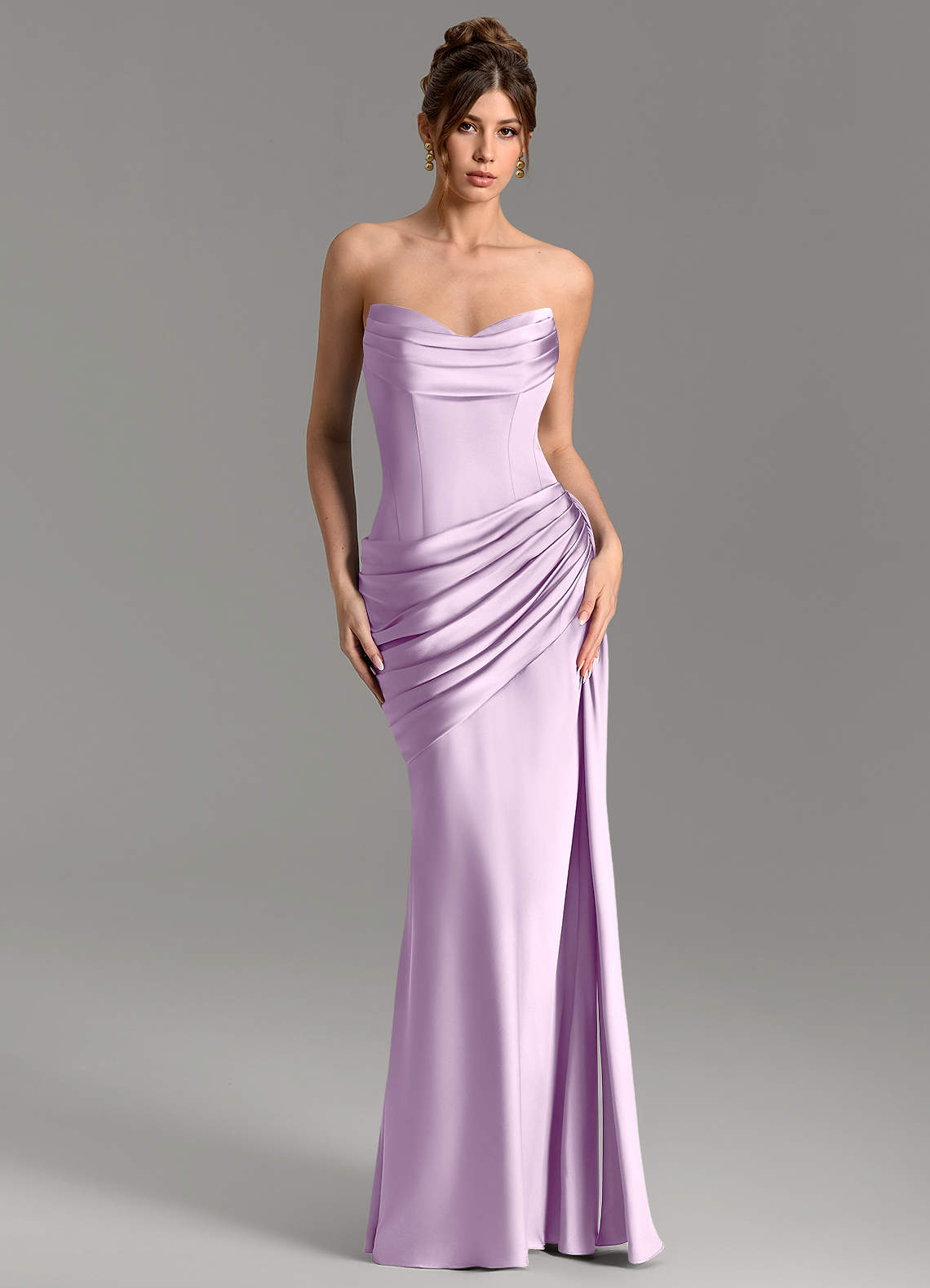 Zorah Mermaid Sweetheart Stretch Satin Bridesmaid Dress in Frosted Lilac