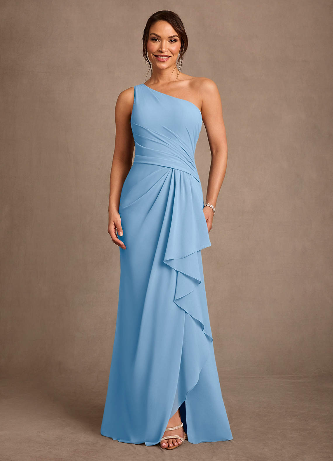 Floy Sheath One-Shoulder Chiffon Mother of the Bride Dress in Powder Blue