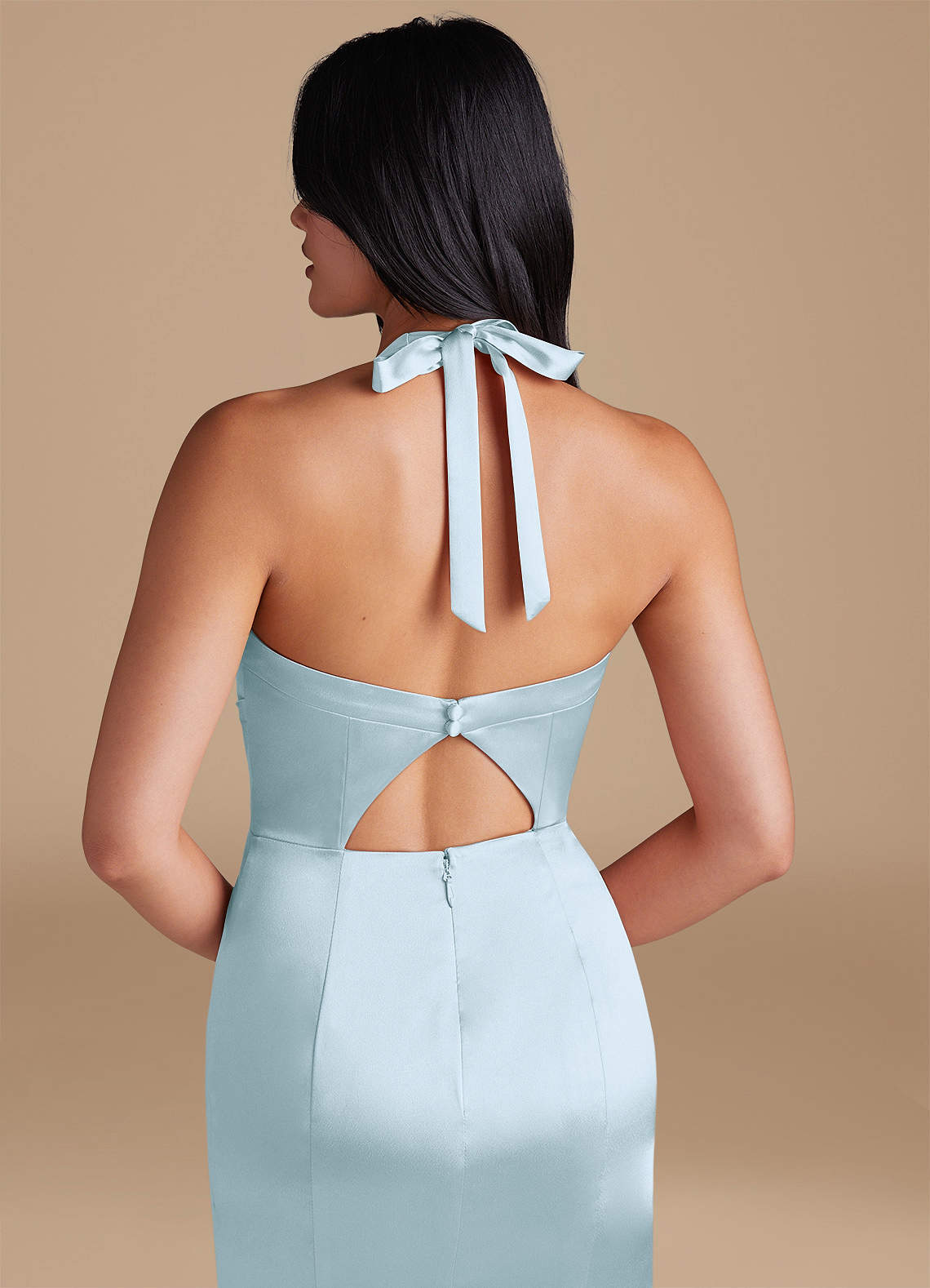 Emeria Sheath Halter Metallic Satin Bridesmaid Dress in Sky Blue