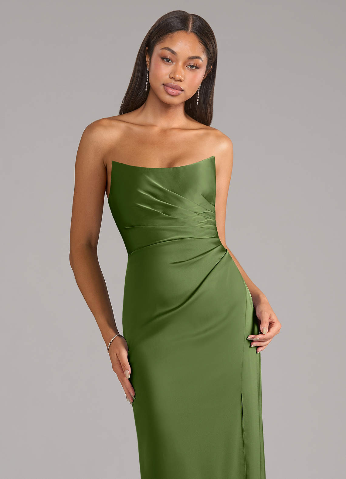 Marla Sheath Strapless Stretch Satin Bridesmaid Dress in Juniper