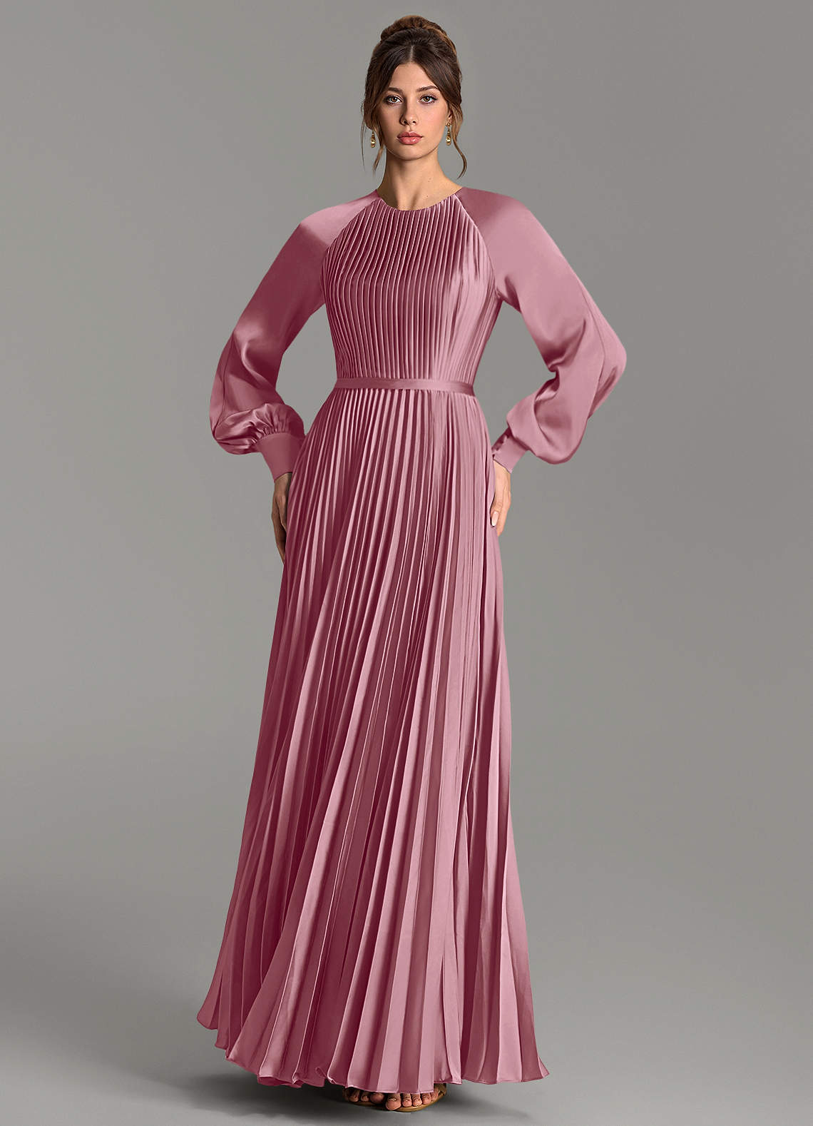 Grayson A-Line Scoop-Neck Stretch Satin Bridesmaid Dress in Vintage Mauve