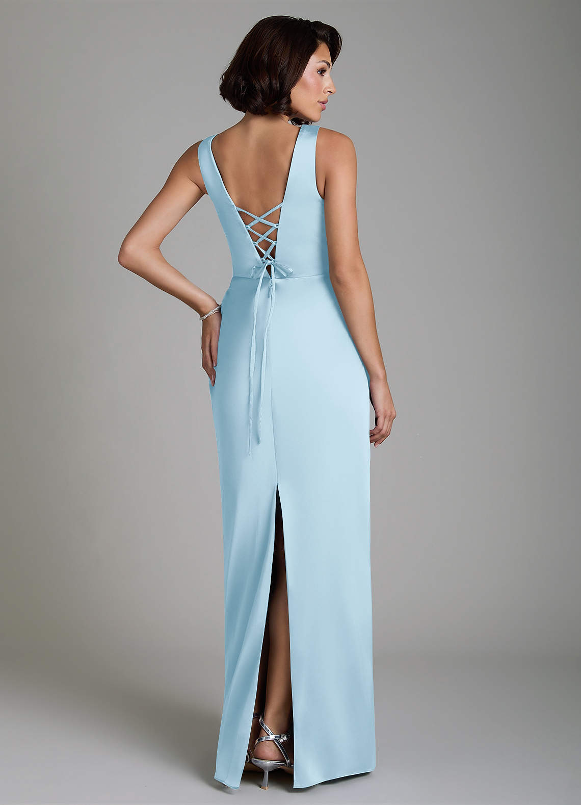 Vanya Sheath V-Neck Stretch Satin Bridesmaid Dress in Sky Blue