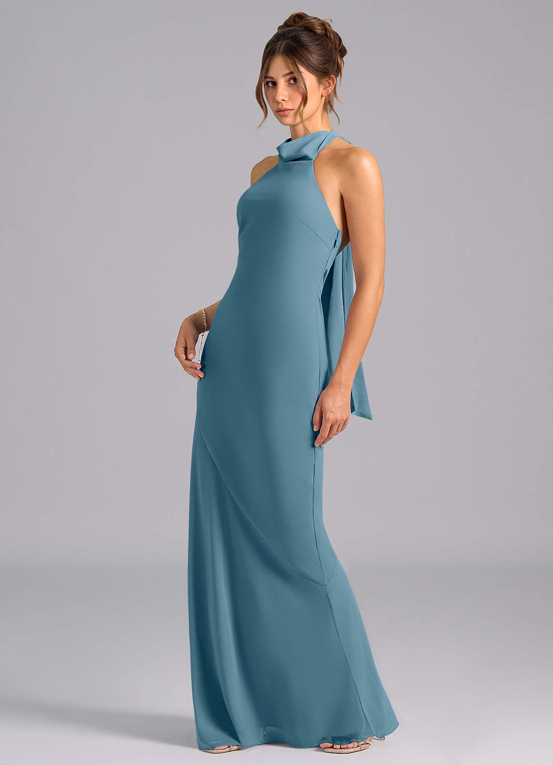 Velli Mermaid Halter Chiffon Bridesmaid Dress in Bermuda