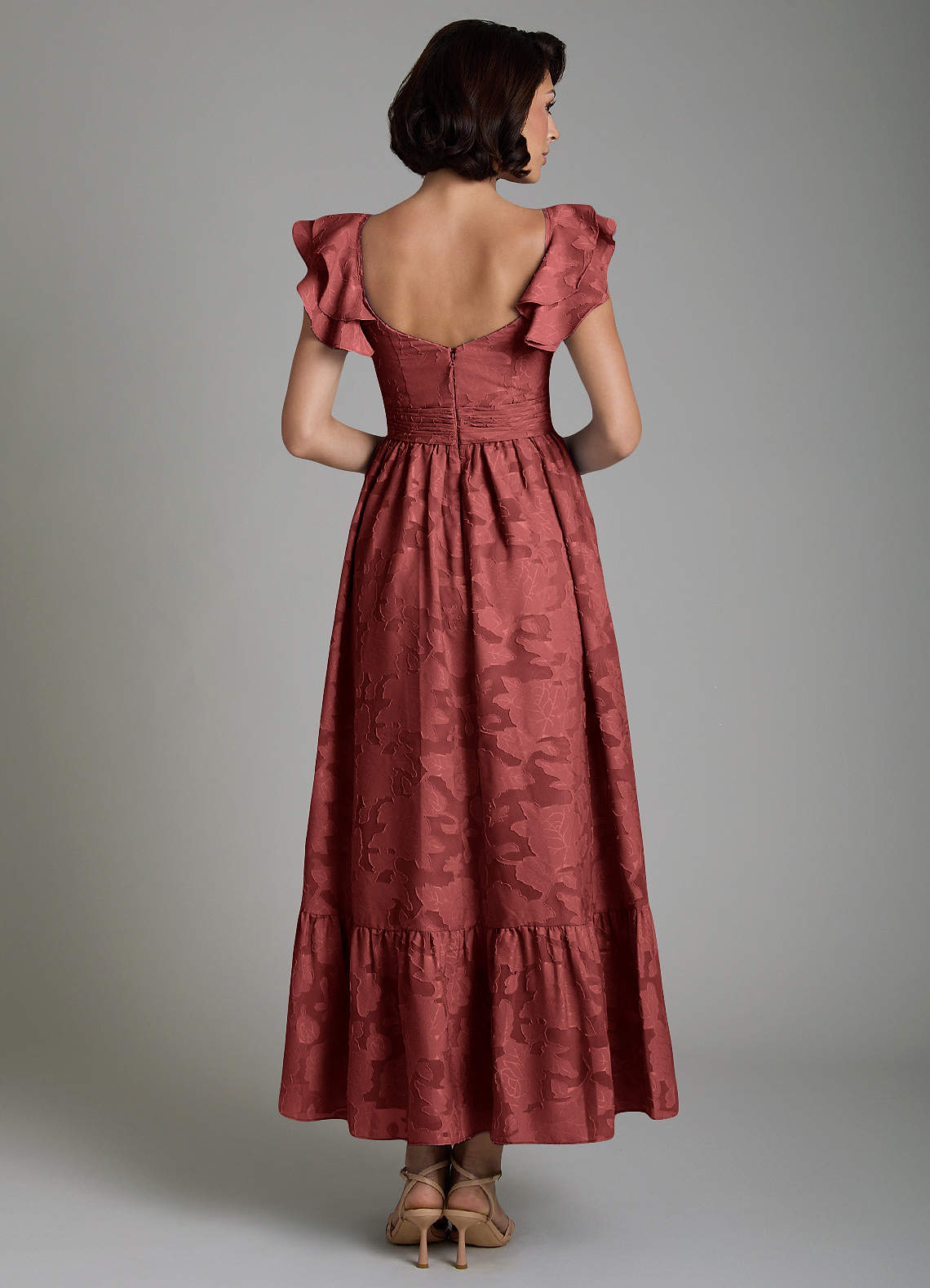 Anaya A-Line V-Neck Floral Burnout Bridesmaid Dress in Terracotta