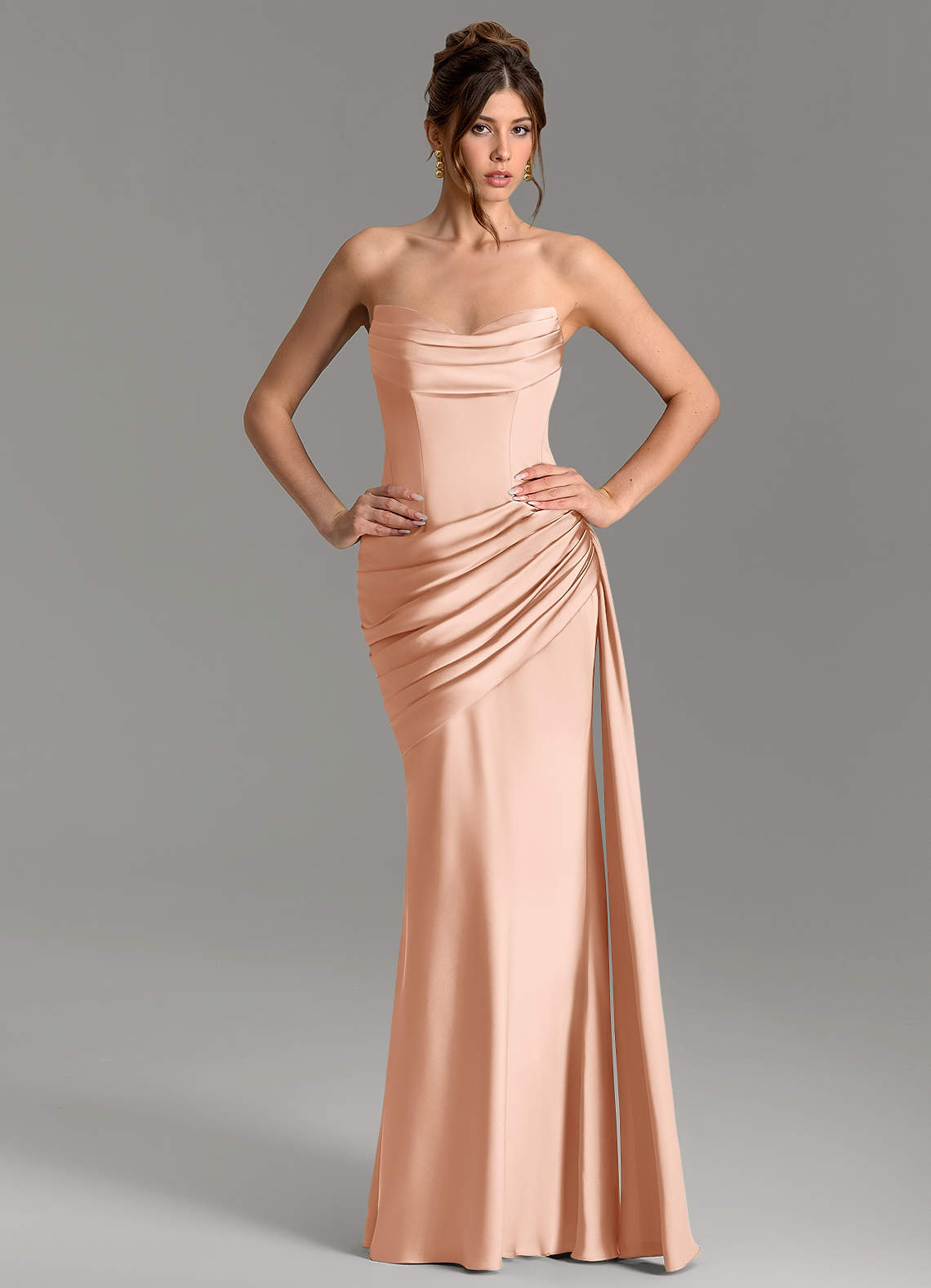 Zorah Mermaid Sweetheart Stretch Satin Bridesmaid Dress in rose gold