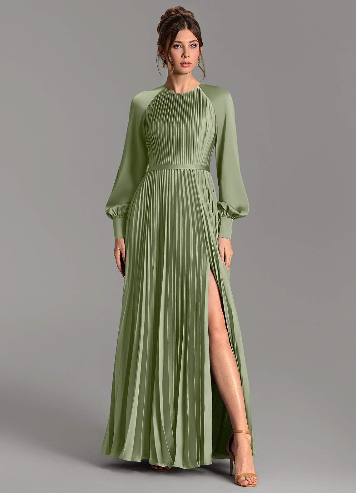 Grayson A-Line Scoop-Neck Stretch Satin Bridesmaid Dress in Pistachio