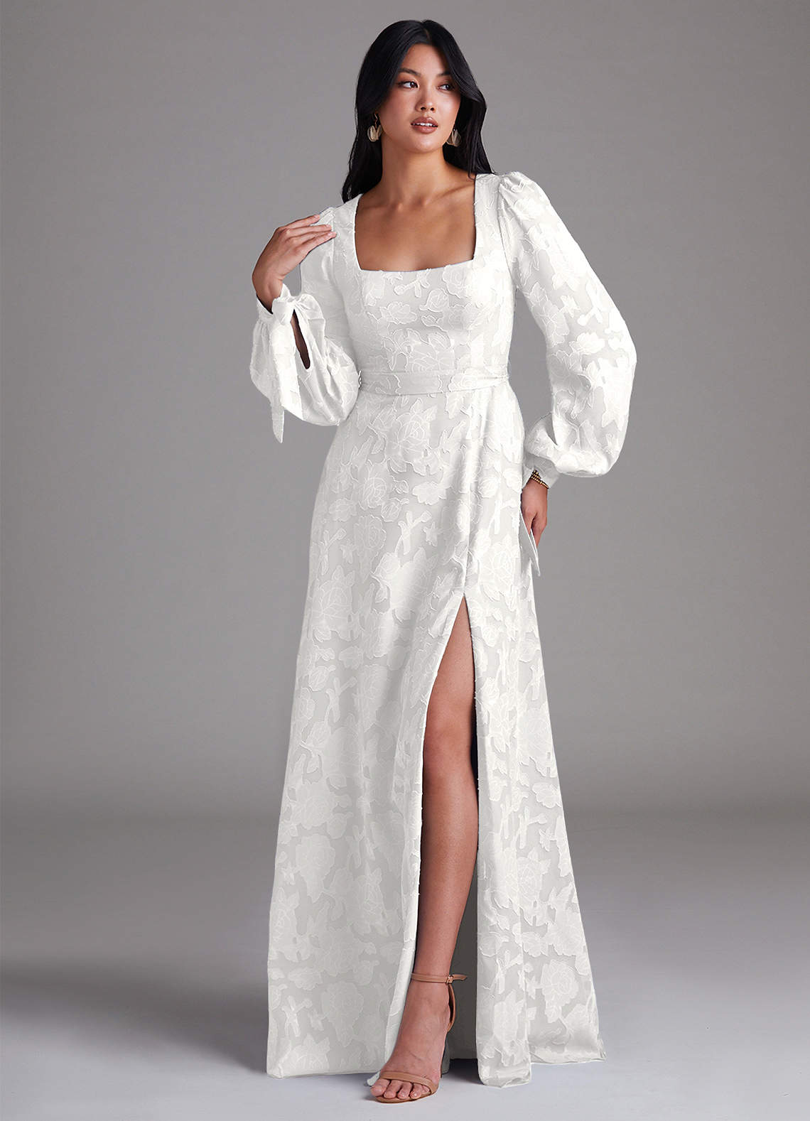 Leonia A-Line Square-Neck Stretch Satin Bridesmaid Dress in white