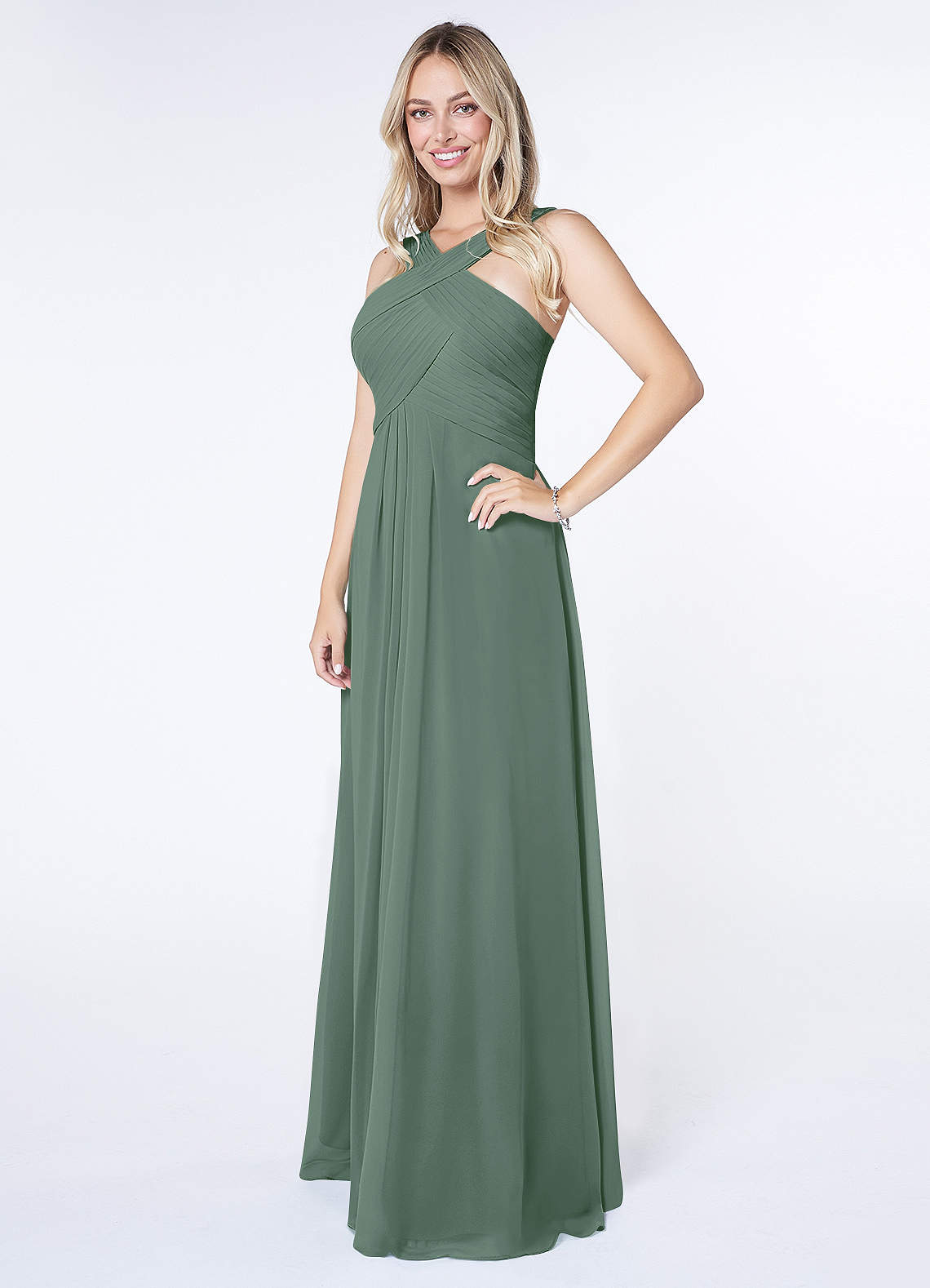 Kaleigh A-Line Halter Chiffon Bridesmaid Dress in Eucalyptus