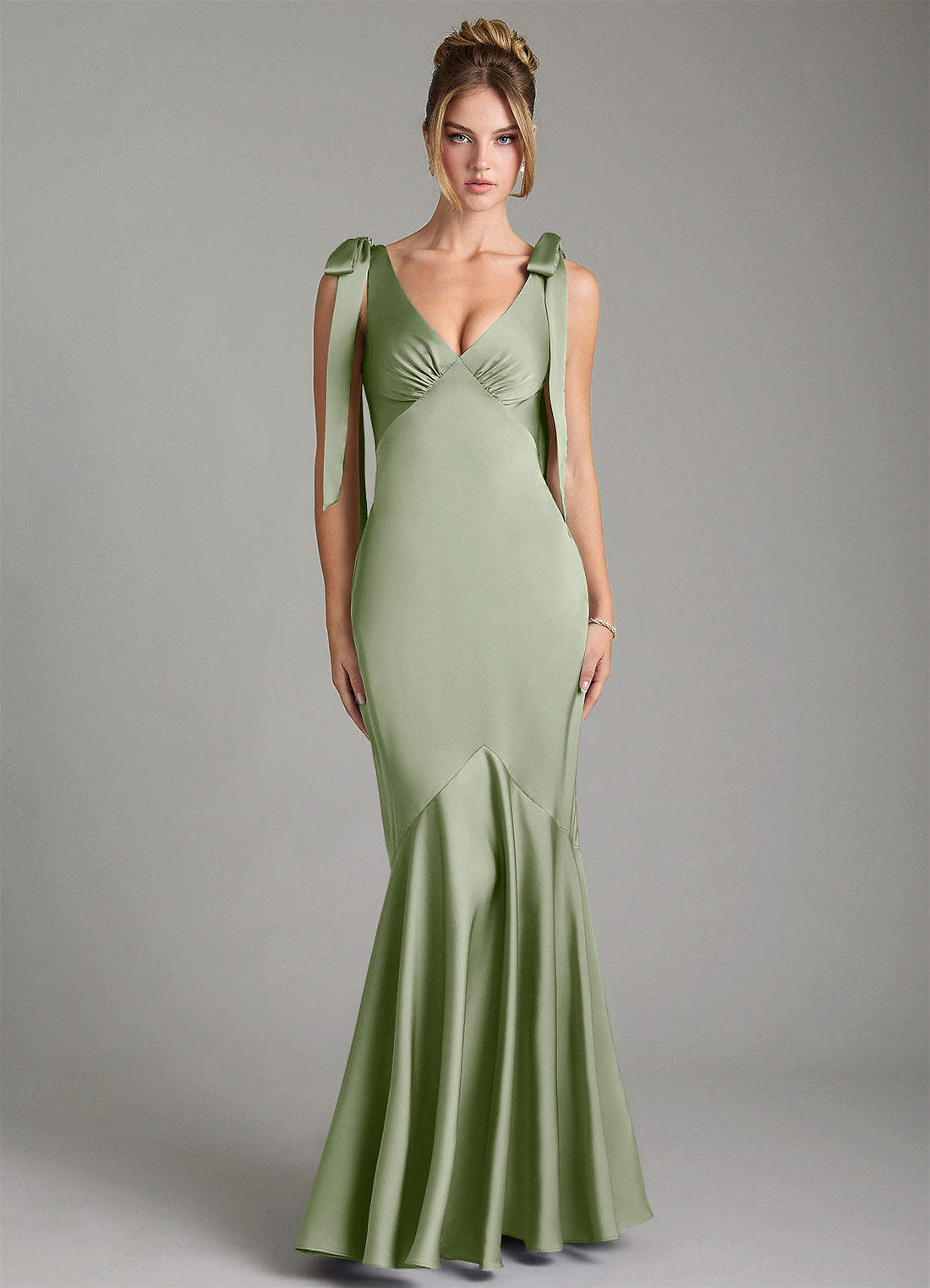 Alena Mermaid V-Neck Stretch Satin Bridesmaid Dress in Cabernet