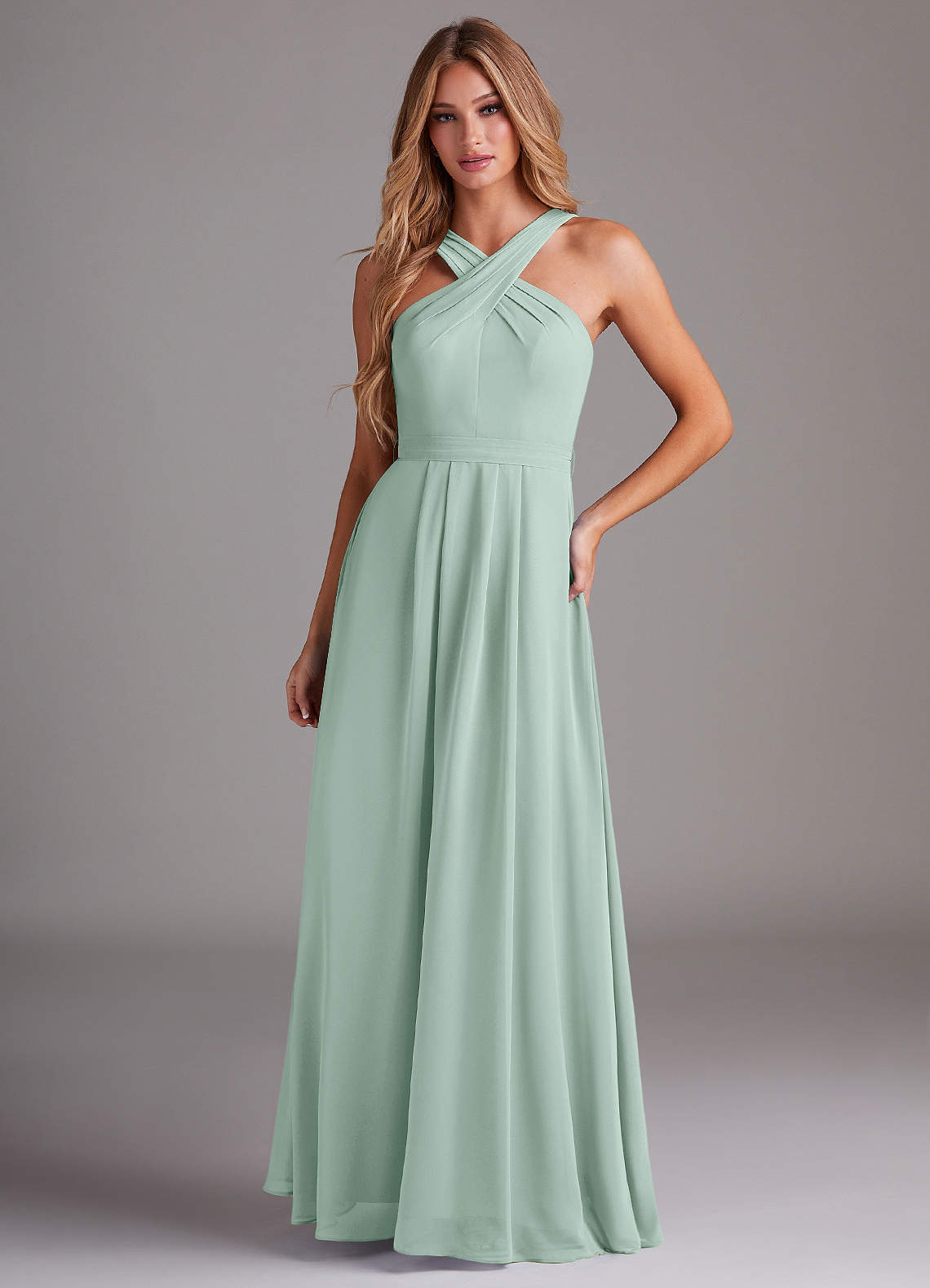 Dixie A-Line Halter Chiffon Bridesmaid Dress in Agave