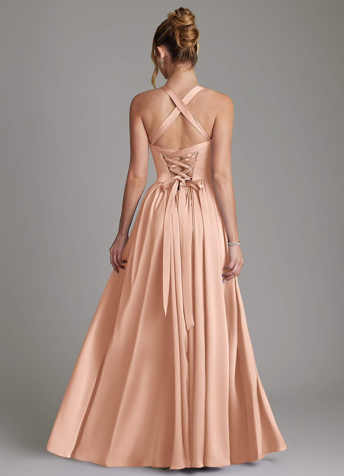 Francis A-Line V-Neck Stretch Satin Bridesmaid Dress in rose gold