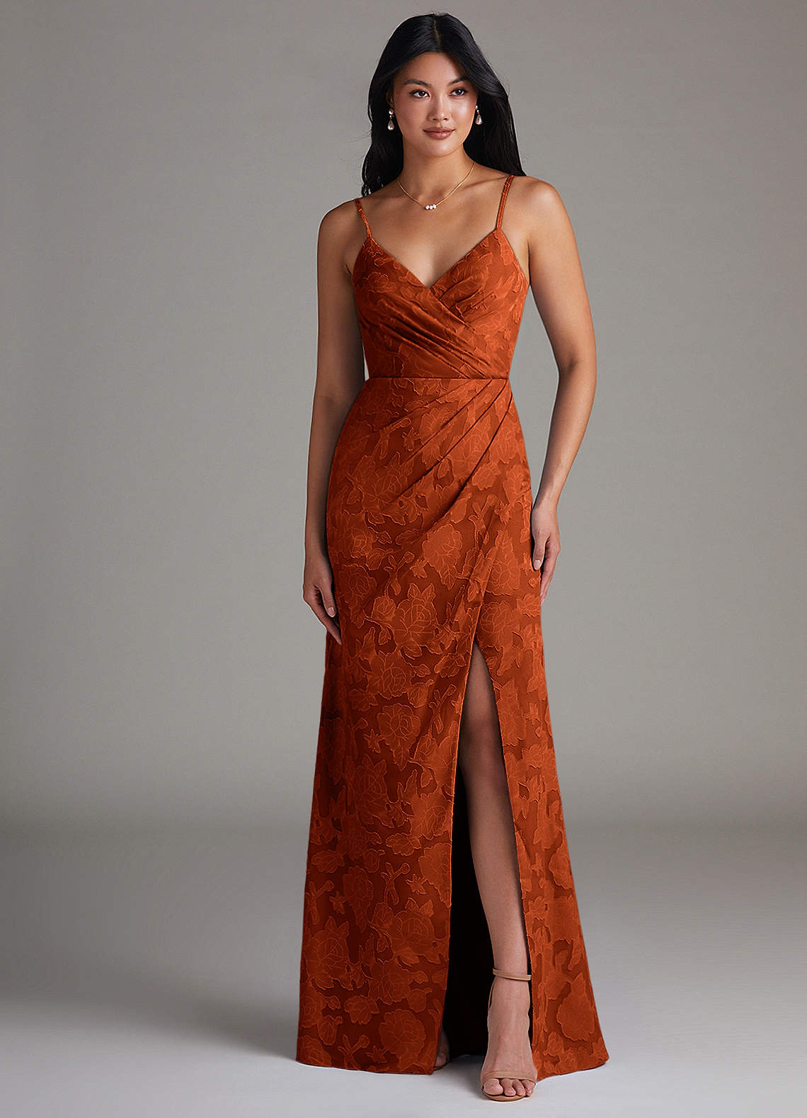 Maci Sheath V-Neck Floral Burnout Bridesmaid Dress in Paprika