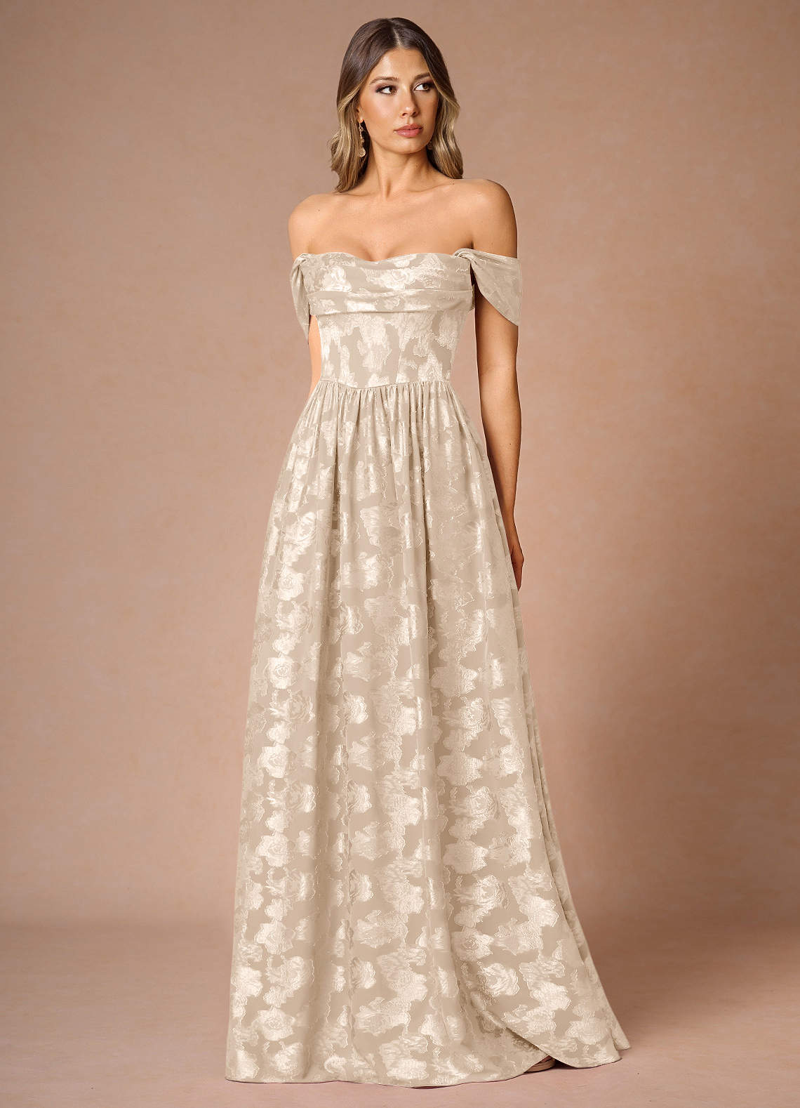 Hazel A-Line Cowl-Neck Fil Coupé Wedding Guest Dress in Cream