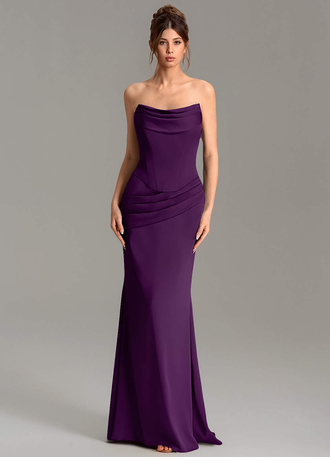 Adrienne Mermaid Cowl-Neck Stretch Satin Bridesmaid Dress in Grape