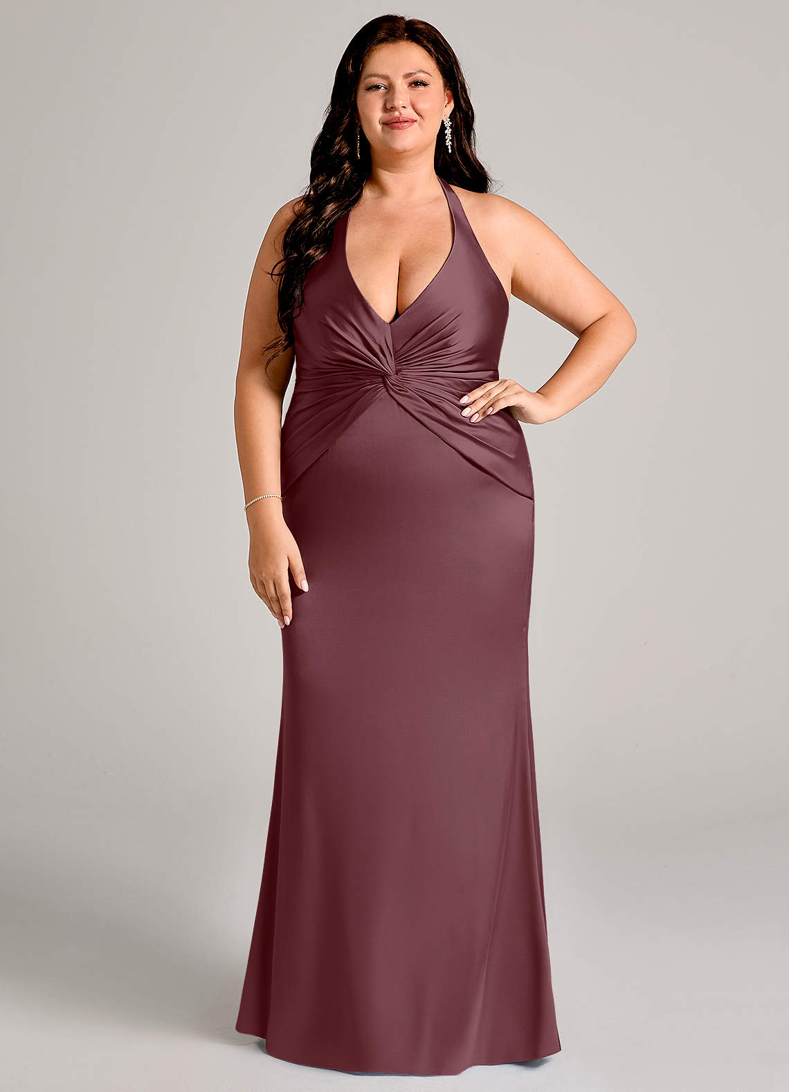 Valerie Mermaid V-Neck Stretch Satin Bridesmaid Dress in Sangria