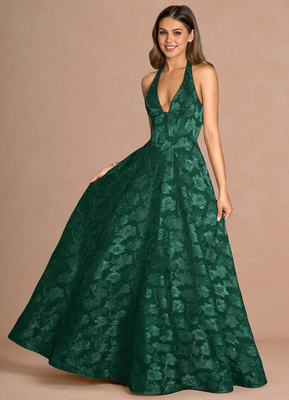 Isabeau A-Line V-Neck Fil Coupé Evening Dress in Lemon Sorbet