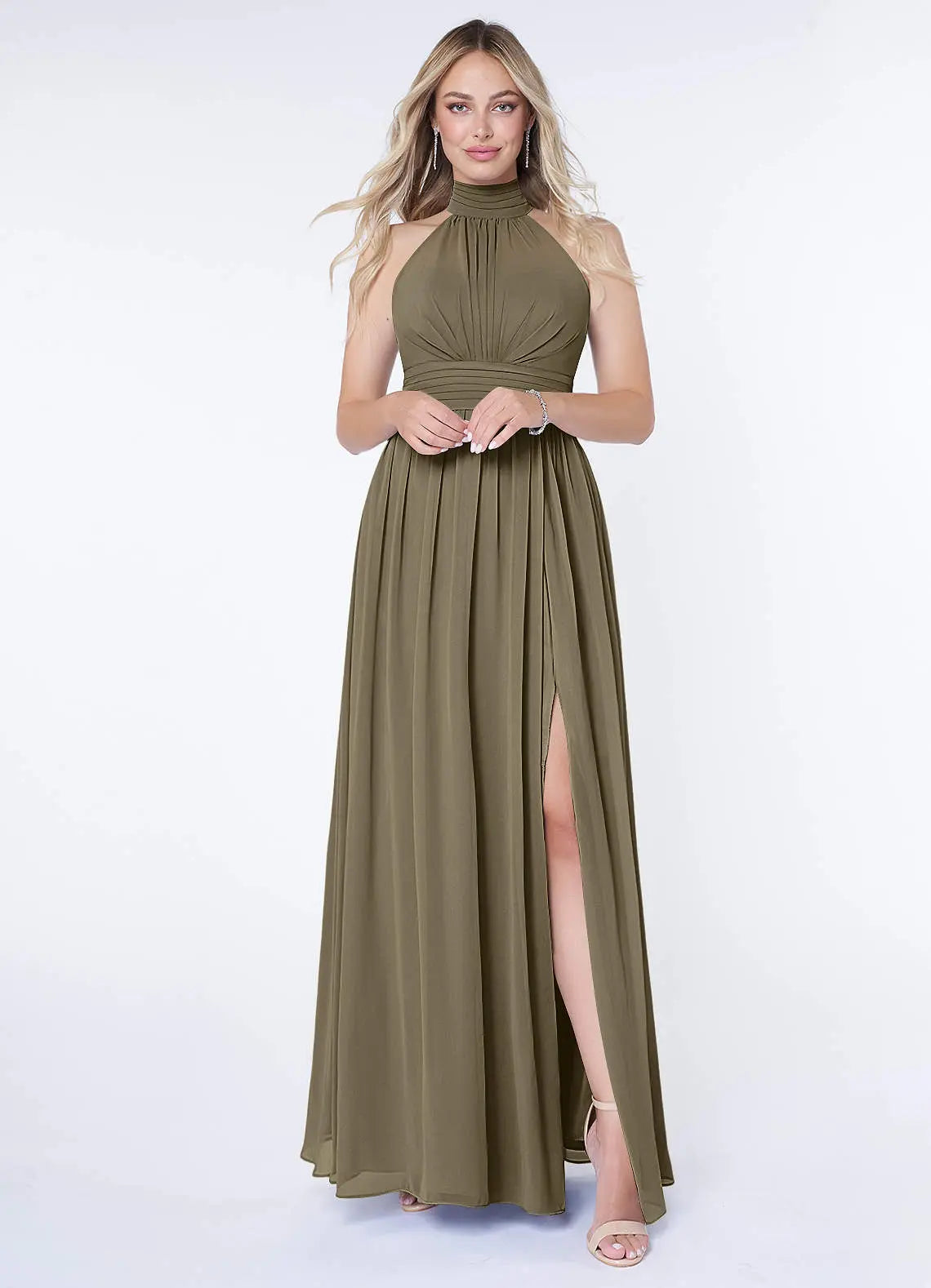 Iman A-Line Halter Chiffon Bridesmaid Dress in Willow Green