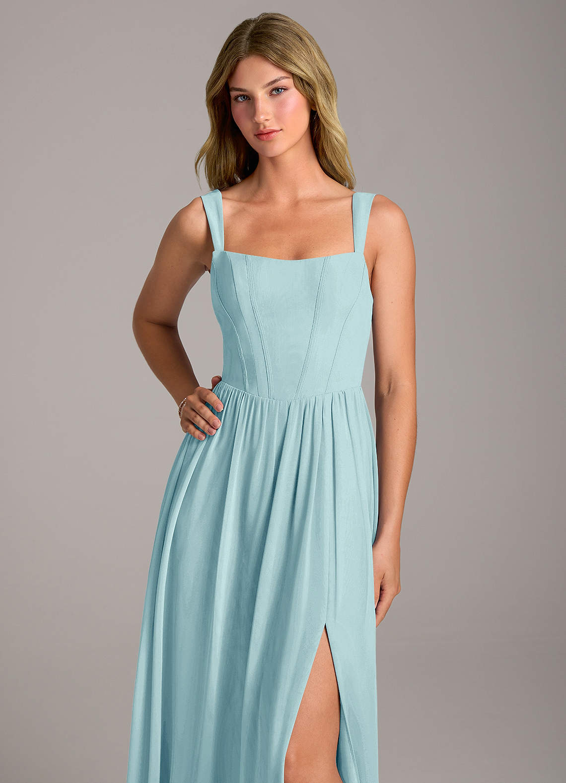 Rosaline A-Line Square-Neck Chiffon Bridesmaid Dress in Sea Glass